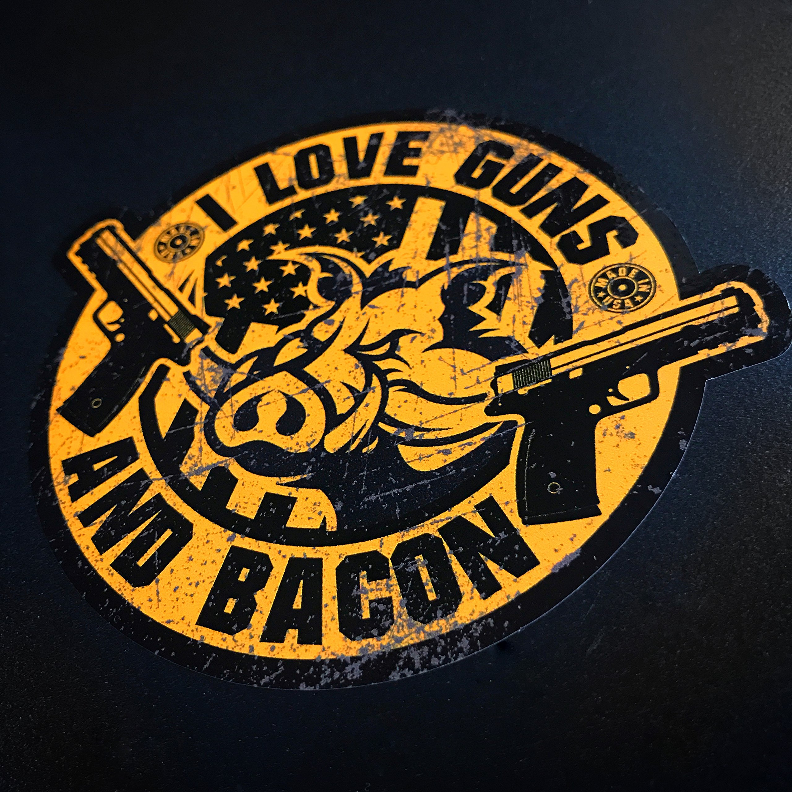 I Love Guns and Bacon Sticker - Funny American Patriotic Decal for Laptops, Cars, Coolers - Perfect for Hunting, BBQ, and Outdoor Enthusiasts