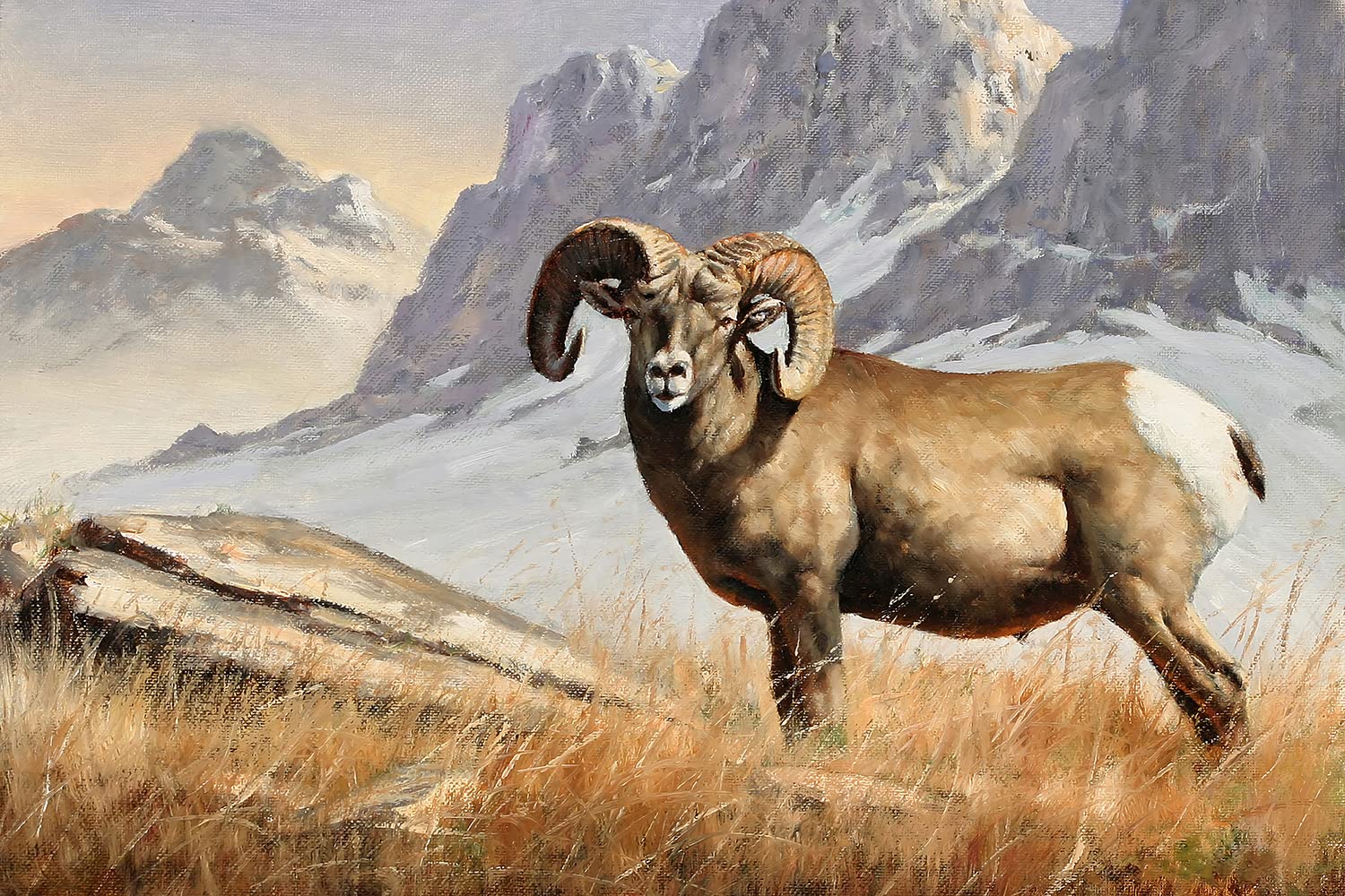1000 Piece Jigsaw Puzzle for Adults - Wooden 3D Puzzle of Wild Horn Sheep Under The Mountain (75x50cm) - DIY Home Decor & Relaxing Activity for Family Game Night