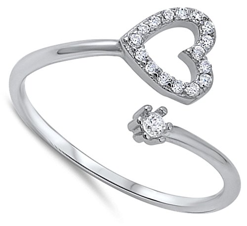 Open Micro Pave Clear CZ Heart Promise Ring .925 Sterling Silver Band Sizes 3-10 - Perfect for Anniversaries, Engagements & Romantic Gifts