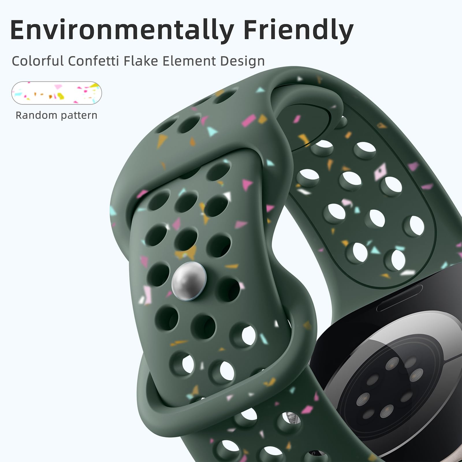 Eco-Friendly Apple Watch Bands for Women & Men - Compatible with iWatch Ultra 2/Series 9/8/7/6/5/4/3/SE (38mm/40mm/41mm/42mm/44mm/45mm/49mm) - Breathable Sport Strap for Workouts, Running & Daily Wear