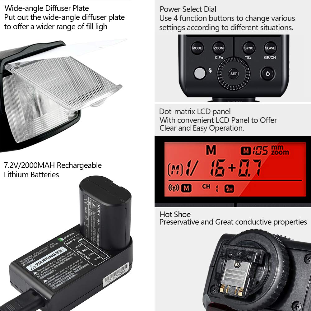 Godox V350N TTL Flash for Nikon - 1/8000s High Speed Sync, Rechargeable Battery, 500 Full Power Flashes - Compatible with D500, D3100, D3200, D3300, D3400, D5300, D5600, D7100, D7200, D7500 - Perfect for Portrait, Wedding & Event Photography (V350-N)