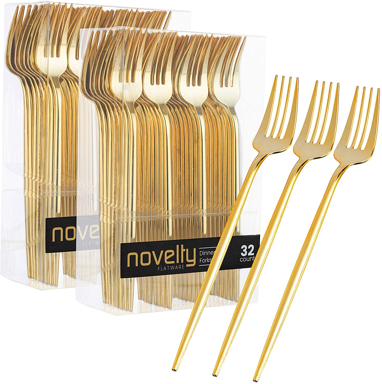 Luxury Gold Plastic Salad Forks - 64 Count Disposable Flatware Set, Elegant Modern Disposable Cutlery for Parties, Weddings & Catering | Nicole Fantini (BS2922)