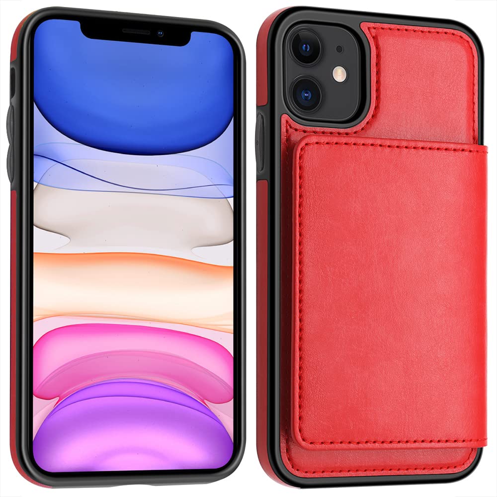LakiBeibi Premium Leather Wallet Case for iPhone 11 - Slim Dual Layer Protective Cover with Magnetic Lock & Card Holders | Compatible with Apple iPhone 11 6.1 Inch (2019) | Perfect for Everyday Use, Business Travel & Hands-Free Convenience (Red)