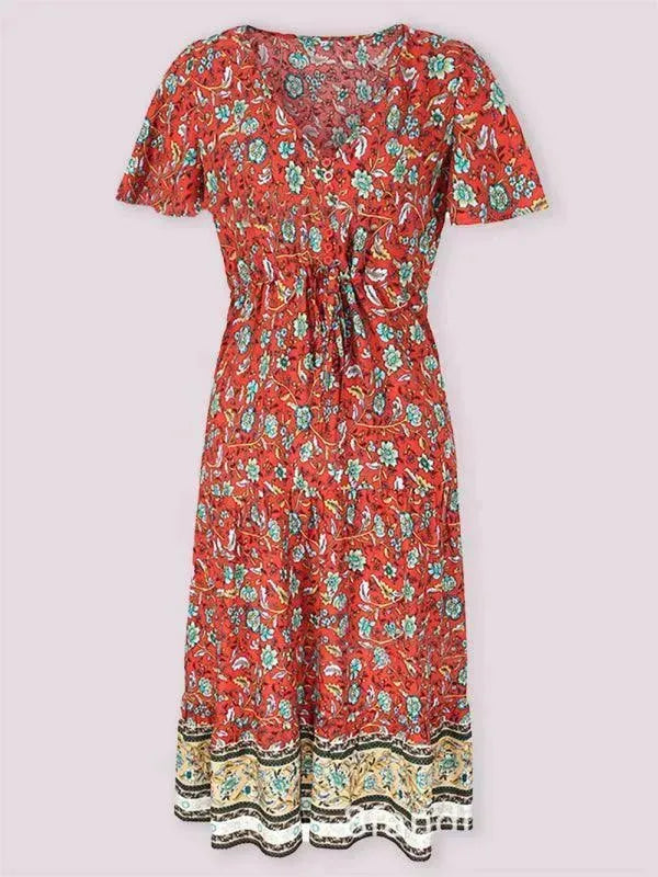 Floral V-Neck Maxi Dress for Women - Elegant Summer Day Dress for Beach, Vacation & Casual Outings