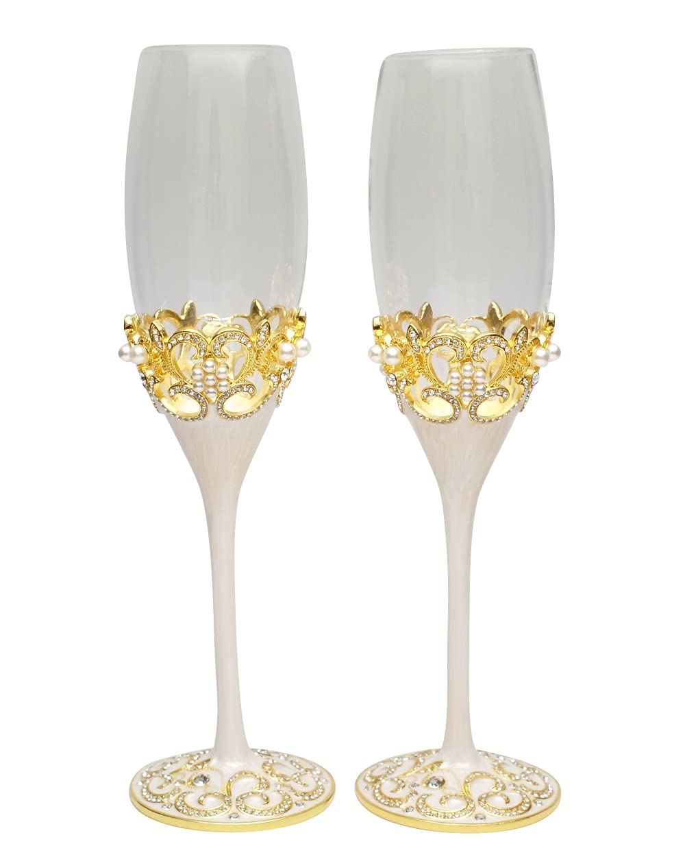 Lassos Boutique 4-Piece Wedding Champagne Flutes & Cake Knife Set - Gold Plated Bridal Shower, Anniversary, and Reception Toasting Essentials for Romantic Celebrations