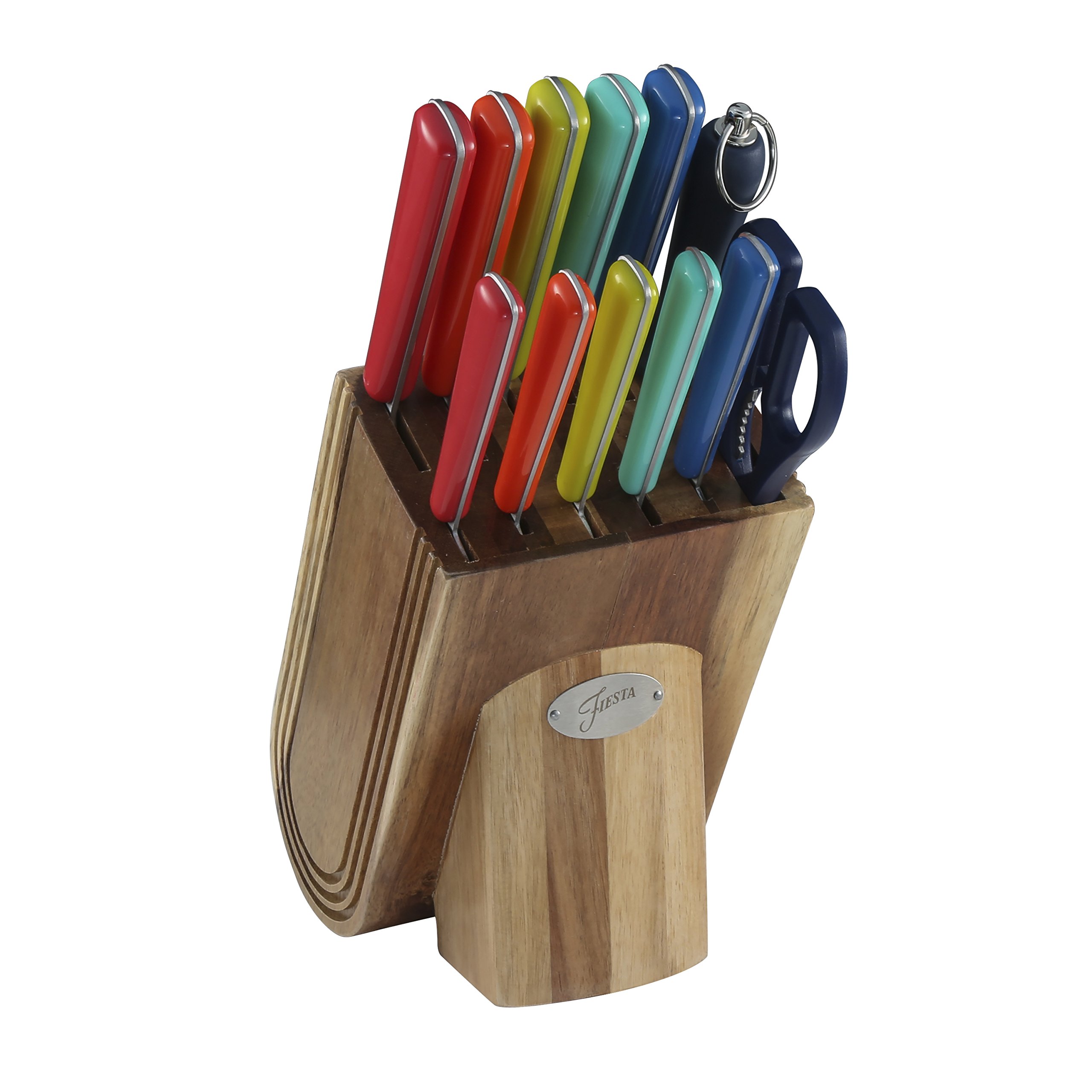 Cambridge Silversmiths Merengue 13-Piece Stainless Steel Fiesta Cutlery Set with Wooden Block - Elegant Flatware for Dinner Parties, Holidays & Everyday Dining