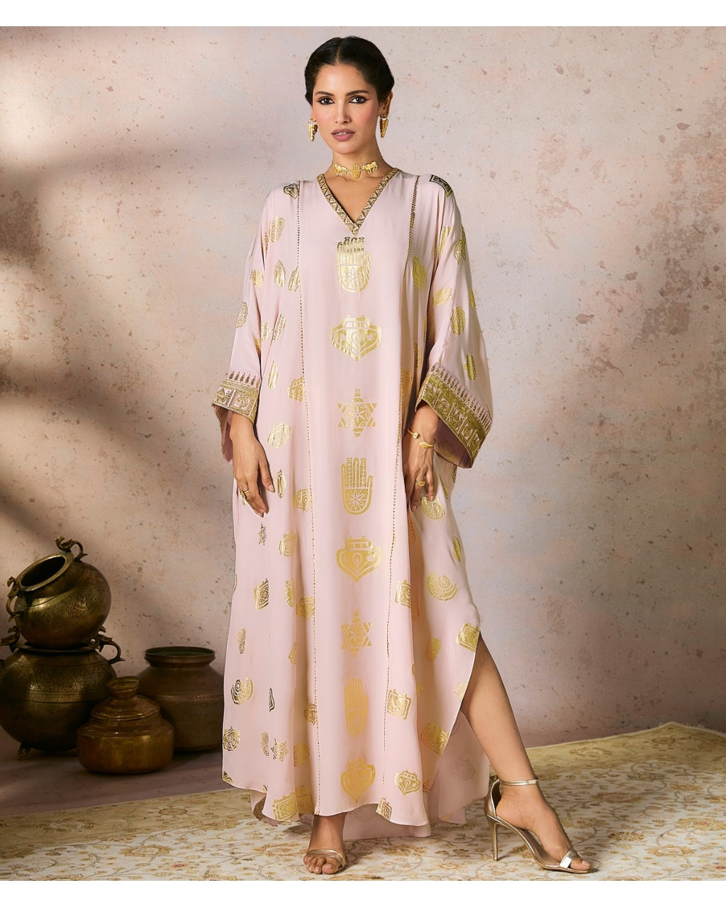 Stylish Baby Pink Kaftan for Women - Boho Chic Loose Fit Beach Cover Up & Summer Dress - Perfect for Vacations, Pool Parties, and Casual Outings