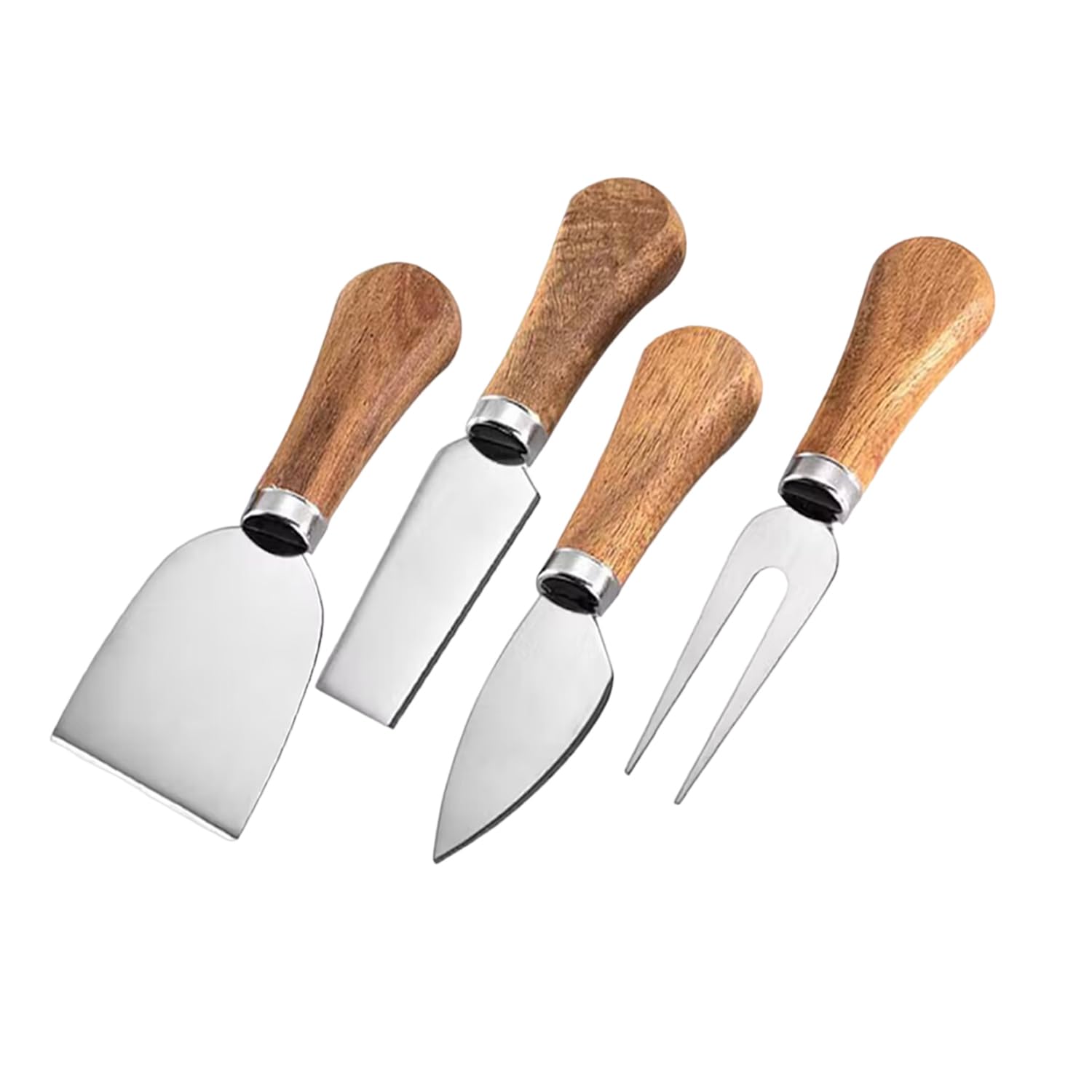 Premium Stainless Steel Cheese Knives Set with Wooden Handle - 6-Piece Charcuterie Board Accessories Kit Includes Mini Cheese Knives, Serving Tongs, Spoons, Forks & Toothpick Flags - Perfect for Party, Wedding, Christmas Cheese Platters & Charcuterie Boards