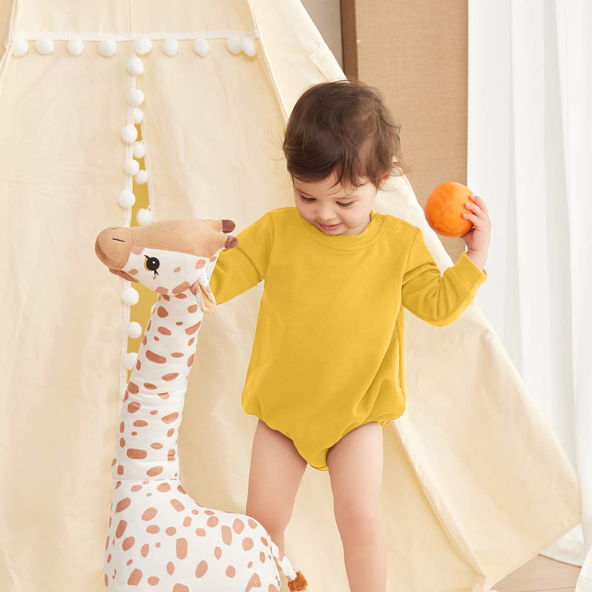 OPAWO Baby Sweatshirt Romper Onesie - Newborn Unisex Bubble Romper Outfit | Infant Crewneck Bodysuit | Soft Cotton Baby Clothes for Boys & Girls | Perfect for Playdates, Photoshoots & Everyday Wear