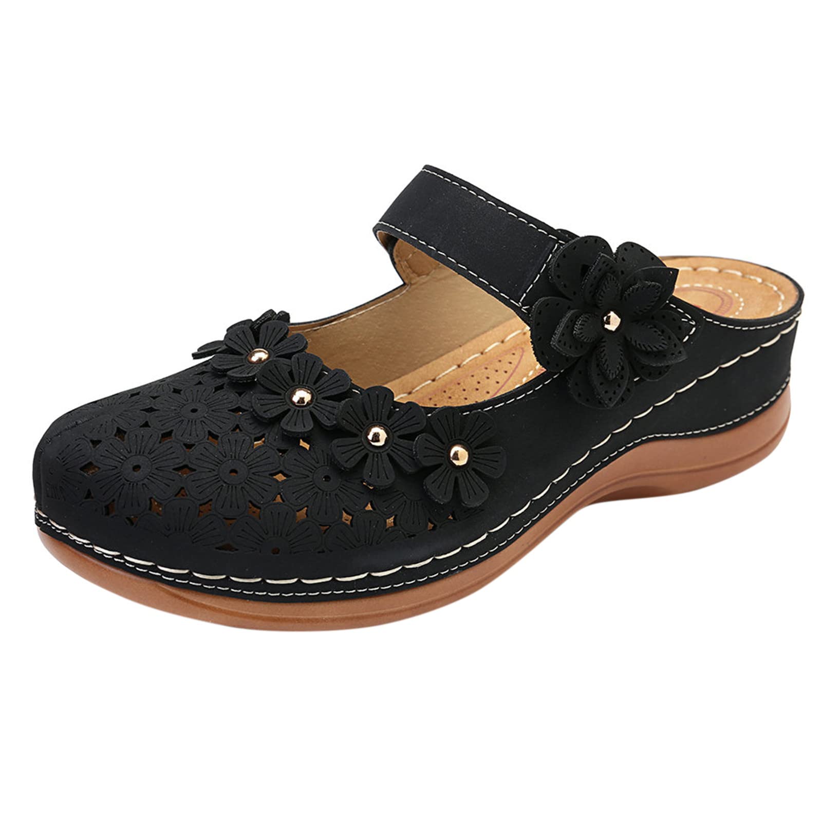 MLtuutou Women's Comfortable Round Toe Wedge Sandals - Hollow Ankle Strap Platform Slippers for Ladies & Girls (Black, Size 9) | Perfect for Summer, Beach, Vacation & Casual Outings