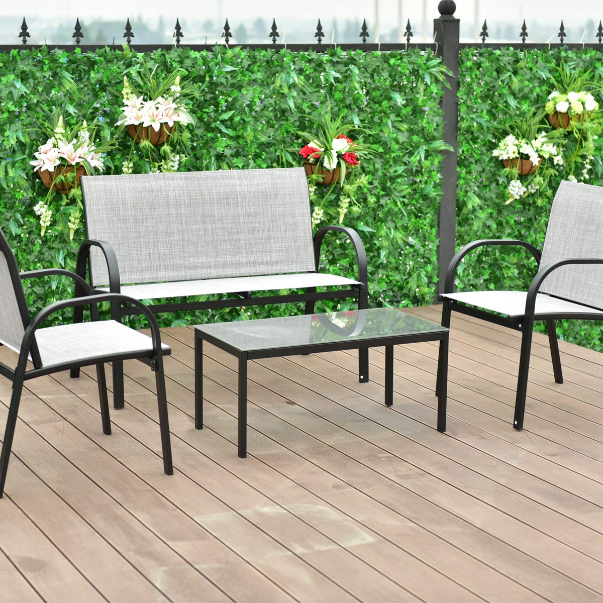 HappyGrill 4-Piece Patio Conversation Set with Coffee Table - Outdoor Furniture for Garden, Lawn & Backyard - Perfect for Relaxing, Entertaining & Outdoor Gatherings