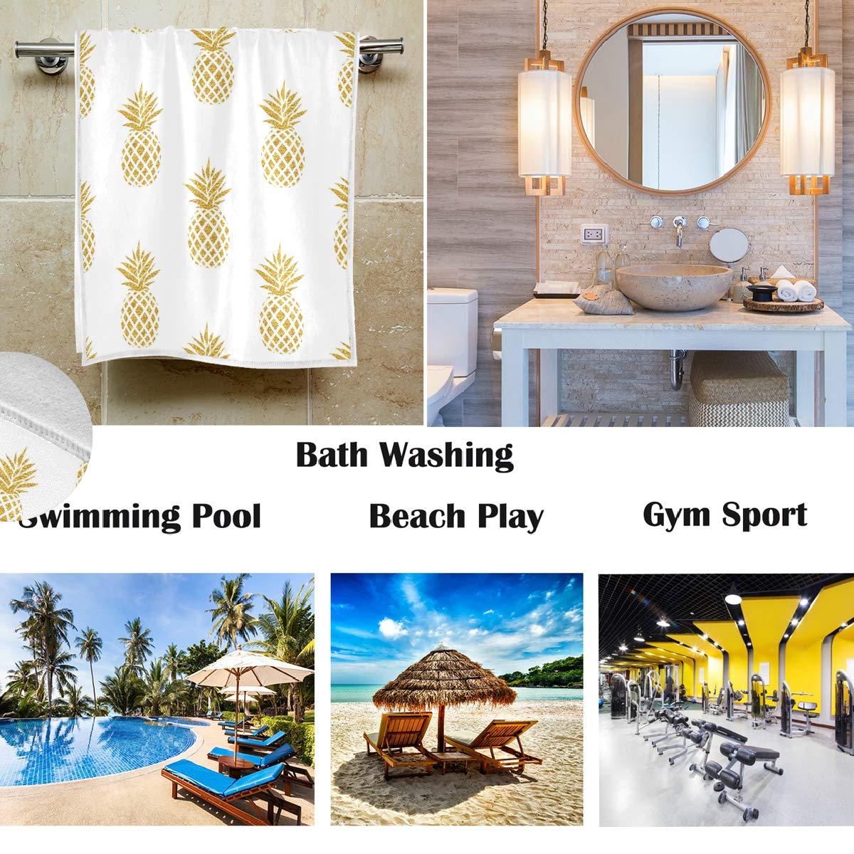 Golden Pineapple Hand Towels 16x30 Inches - Soft & Absorbent Tropical Fruit Bathroom Towels for Kitchen, Guest, and Summer Use - Perfect for Beach, Pool, and Bathroom Decor