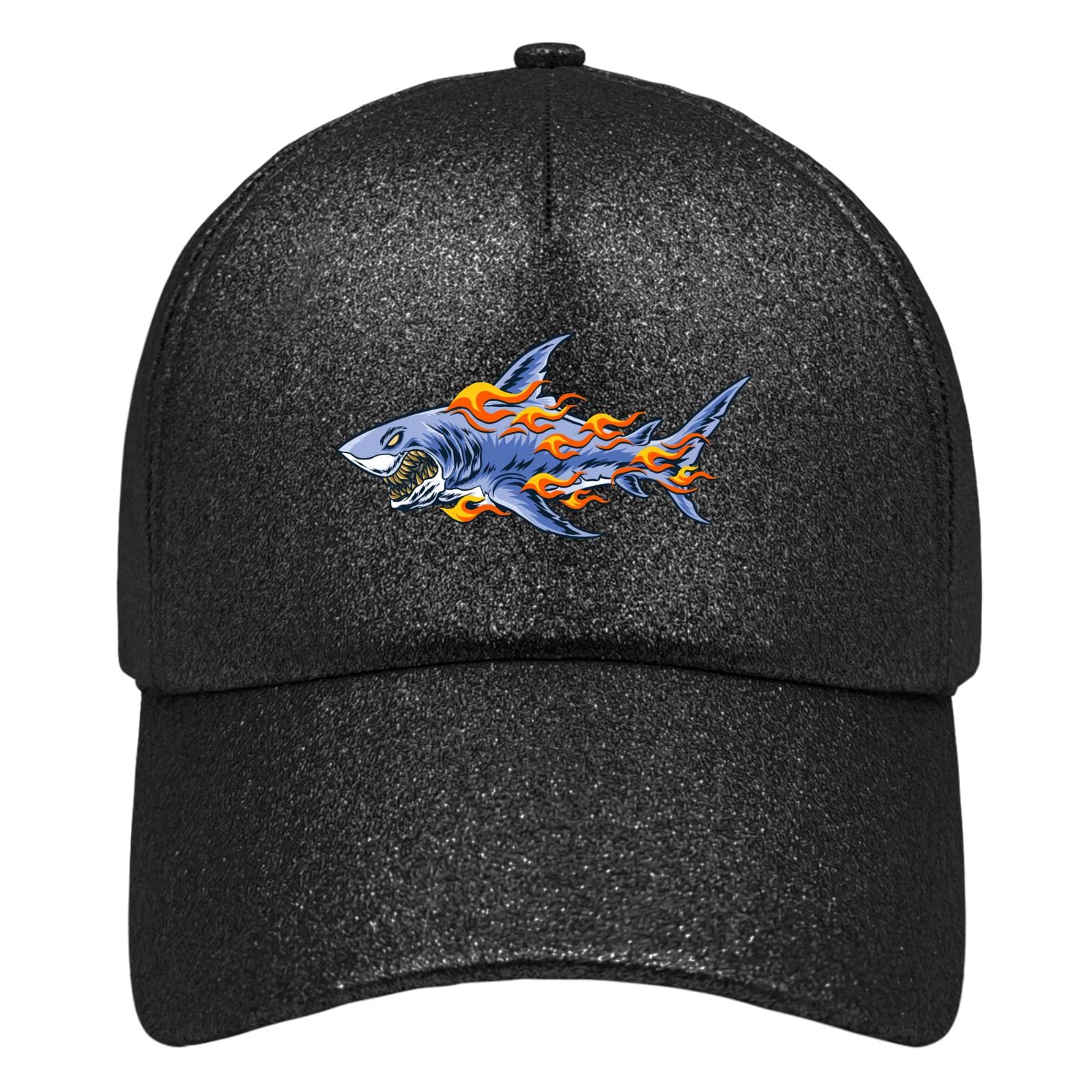 Ferocious Shark Attack Baseball Cap with Burning Flames - Cool Dad Hat for Boys & Men - Glitter Foam Adjustable Snapback - Perfect Gift for Sports Fans, Outdoor Activities & Casual Wear