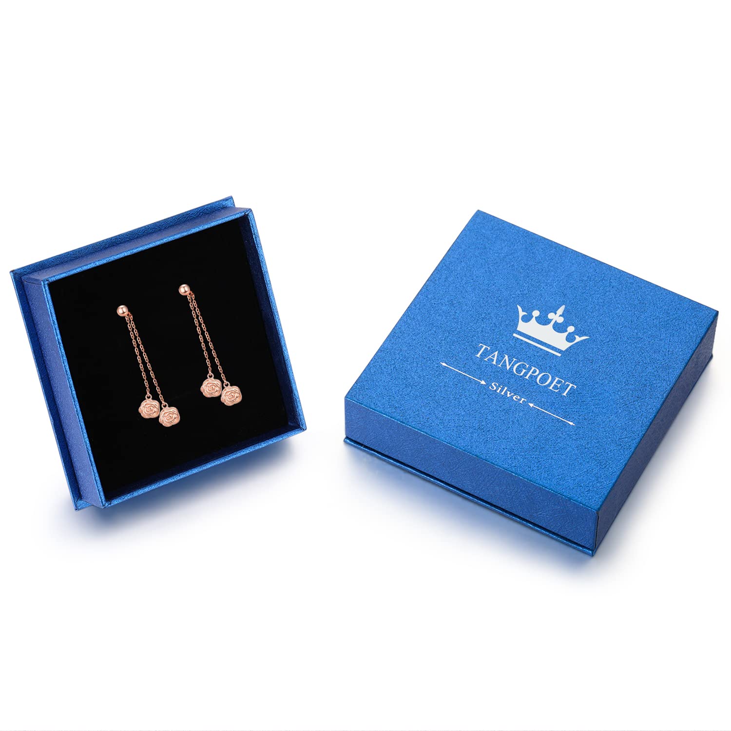Sterling Silver Rose Dangle Earrings for Women - Elegant Double Long Chain Drop Earrings, Perfect Valentine's Day Gift, Birthday Present & Anniversary Jewelry - Ideal for Date Nights, Weddings and Special Occasions