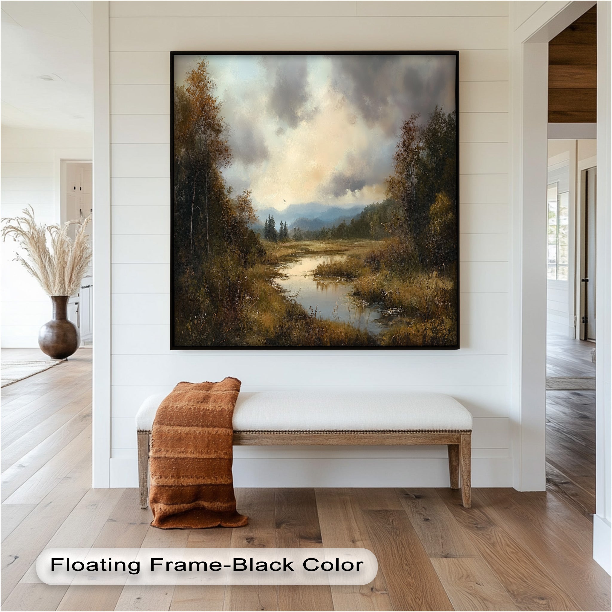 Autumn River Landscape Oil Painting - Handmade Canvas Wall Art for Living Room, Bedroom & Office Decor