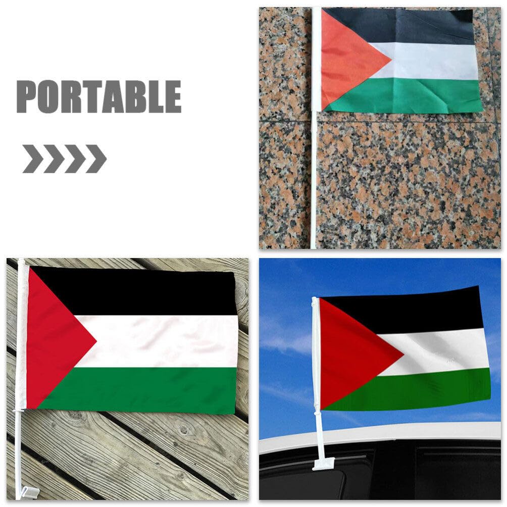 2 Pack Palestine Car Flags with Pole - Palestinian Vehicle Banner for Windows, Bumpers & Parades - Show Support with Durable Car Accessories for Cars, Trucks & SUVs