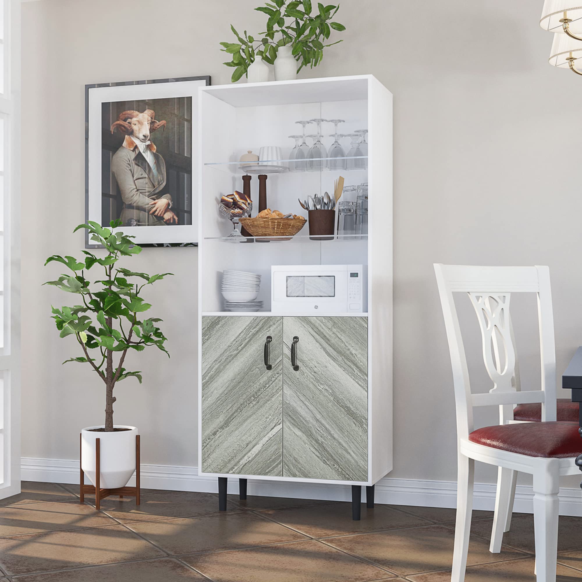 Modern Freestanding Sideboard Cabinet with 2 Doors & 3 Open Shelves - Entryway Storage Buffet for Living Room, Office, Bedroom - Perfect for Organizing Dishes, Books, and Home Decor