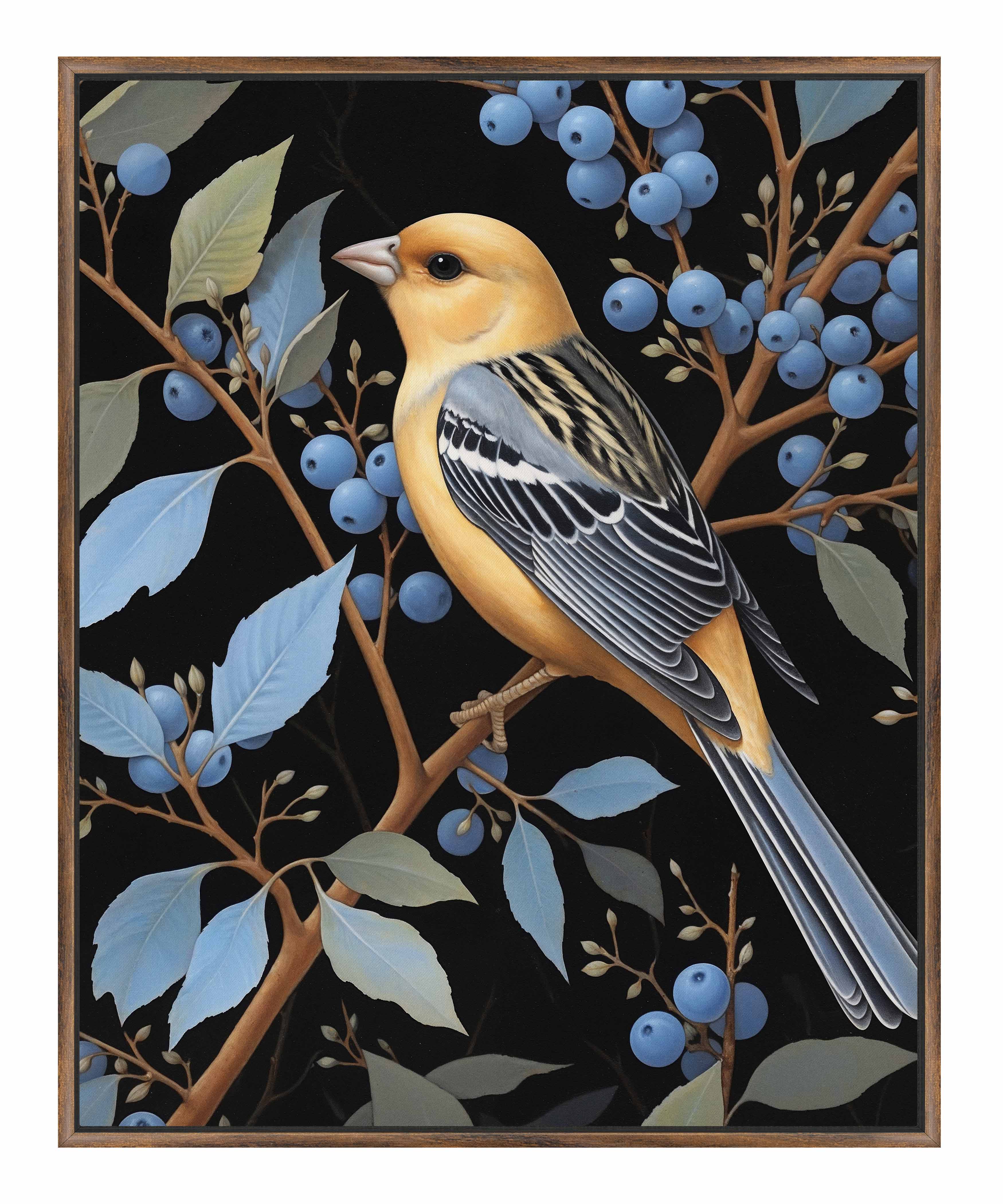 Bounty of Blue Oriole Amidst Berries Gallery Wrapped Canvas - Stunning Nature Wall Art for Living Room, Bedroom & Office Decor