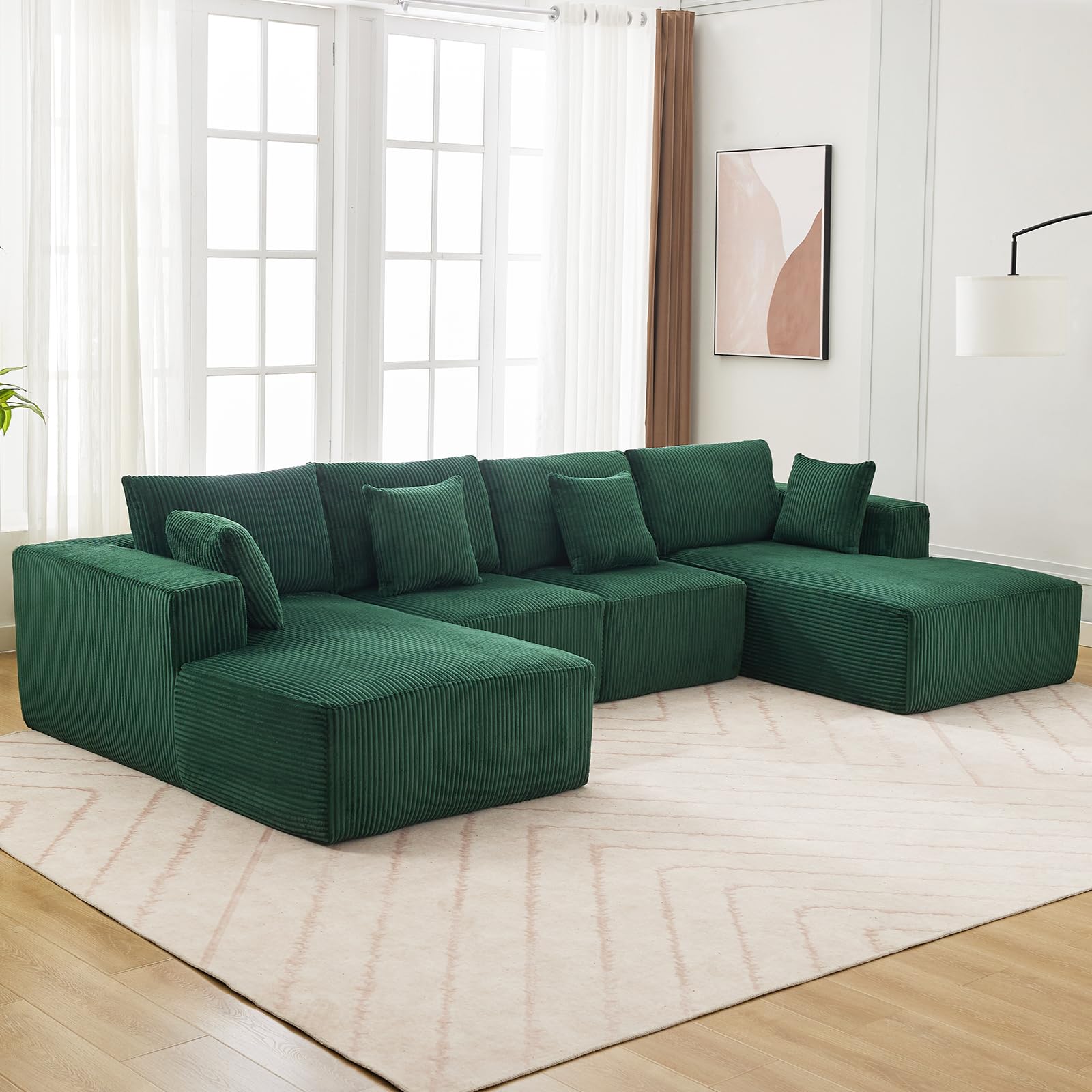 GARVEE 137 Modular Sectional Sofa - 4 Seater U-Shaped Convertible Sleeper Sofa with Chaise Lounge, Cloud-Like Comfort, No Assembly Required, Corduroy Fabric - Perfect for Living Room, Bedroom & Small Apartments | Cozy Seating & Space-Saving Solution