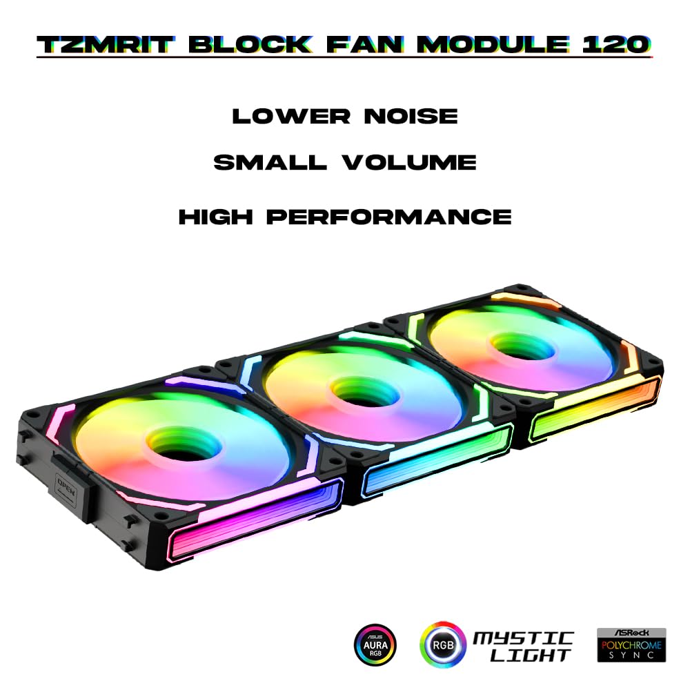 TZMRIT 120mm RGB PC Cooling Fan - Infinity Mirror Daisy Chain ARGB Triple Pack with Controller, Black | High Performance Case Fan for Gaming PC, Workstation & Home Office Setup
