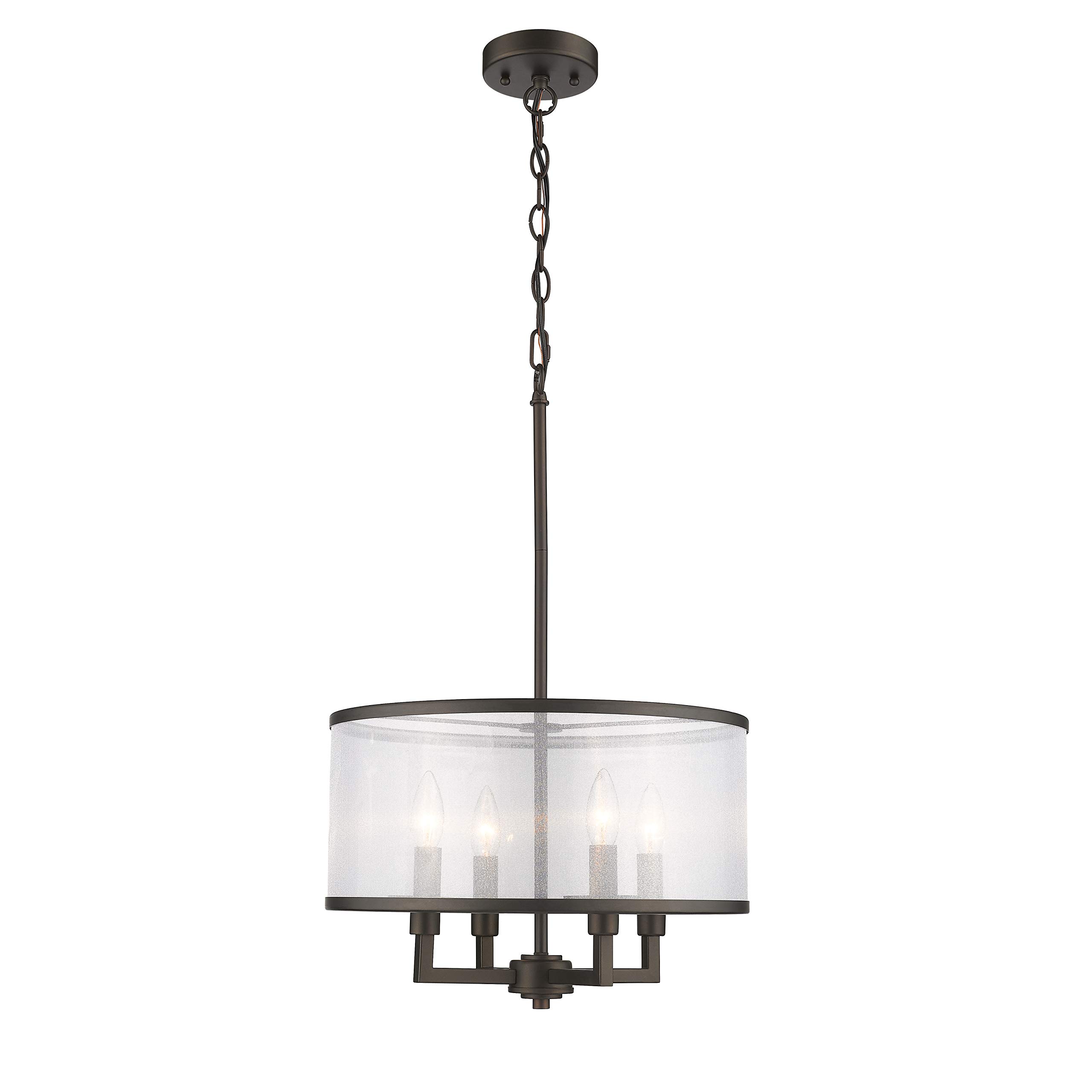 4-Light Rubbed Bronze Ceiling Pendant Fixture - 16 Inch Wide Transitional Style Chandelier for Dining Room, Kitchen Island or Entryway Lighting