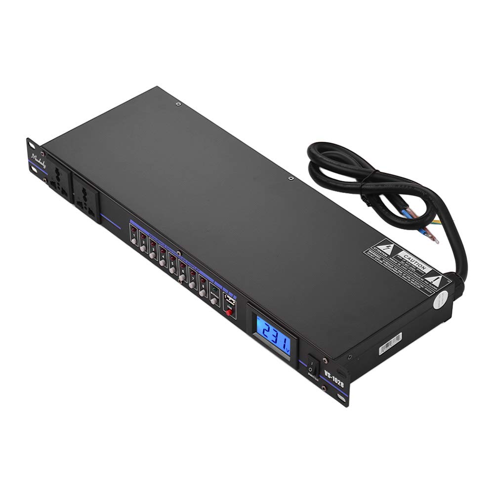 VS-1028 10-Outlet Rack Mount Power Conditioner with LCD Display & USB Port - Surge Protector & Voltage Regulator for DJ Equipment, Audio Recording Studio, Home Theater & Server Racks - Professional Power Sequencer for Music Instruments & AV Systems