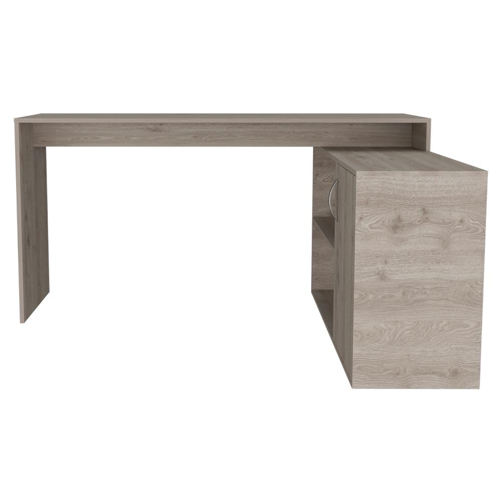 Tuhome Axis Modern L-Shaped Computer Desk with Storage - Light Gray Home Office Desk for Small Spaces, Gaming & Study - Open & Closed Shelves, Ergonomic Workstation