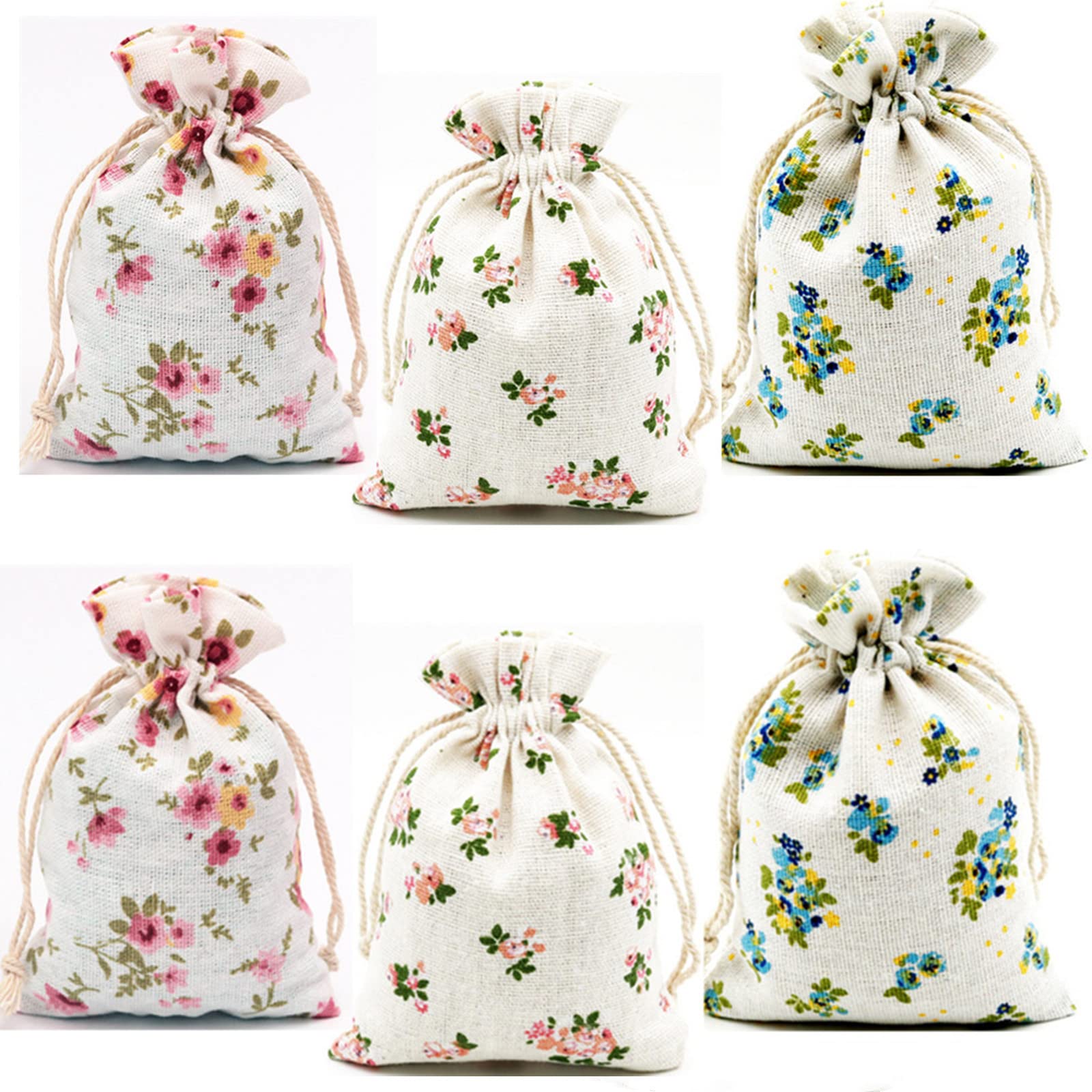 Autupy 30 Pack 5.5 x 3.9 Inch Floral Drawstring Burlap Bags - Elegant Linen Jewelry Pouches for Wedding, Birthday, Party & Baby Shower Favors | Perfect for Gift Packaging, Jewelry Storage & Small Keepsakes