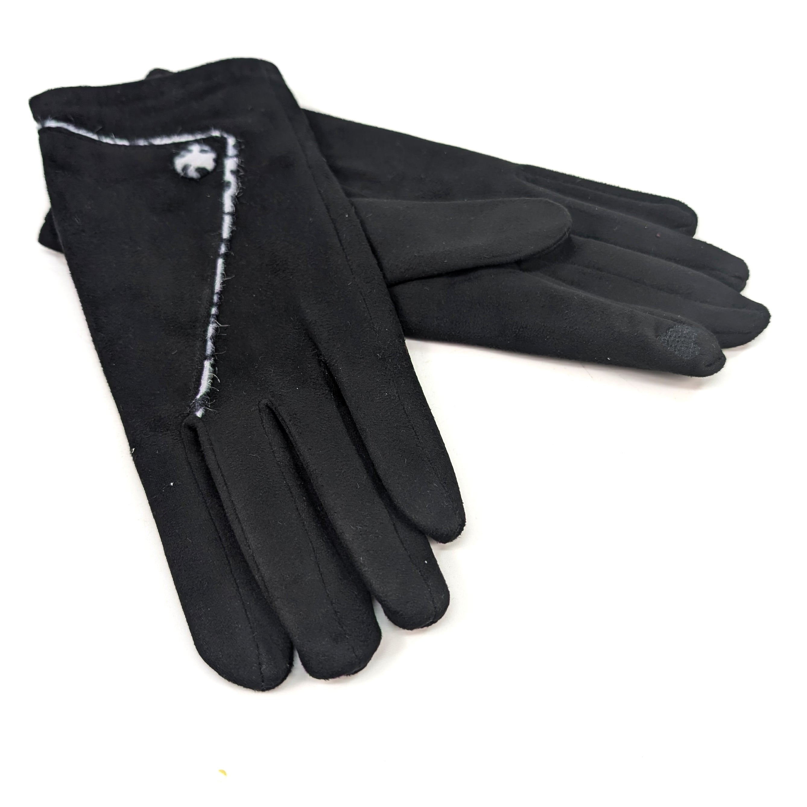Stylish Animal Print Foldable Suede Gloves - Jet Black for Winter Fashion & Outdoor Activities