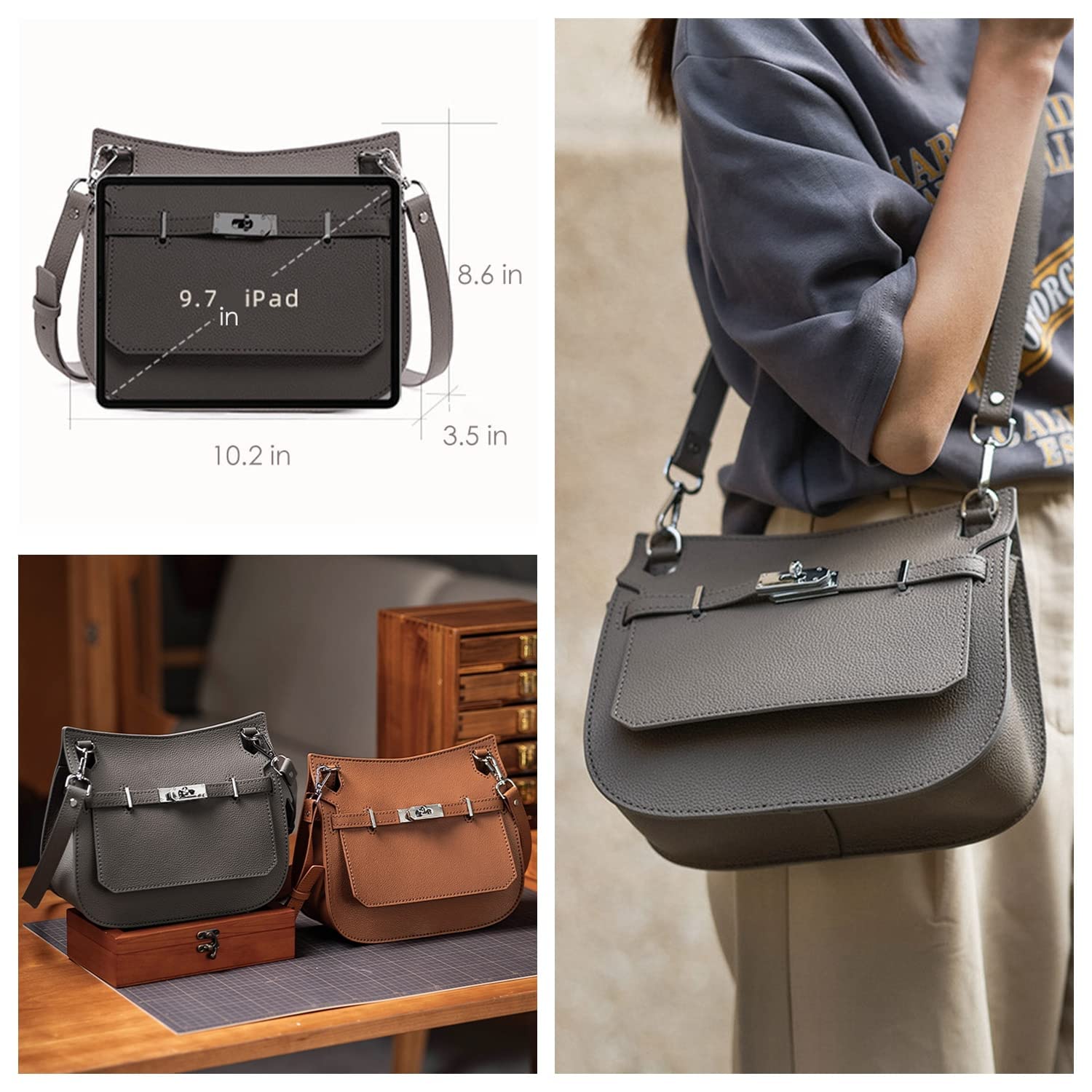 POPSEWING Designer Crossbody Bag DIY Kit for Girls - Leather Craft Kit with Shoulder Bag Sewing Supplies - Personalized Gift Making Kit (Grey) | Perfect for DIY Projects, Fashion Accessories & Creative Gifts