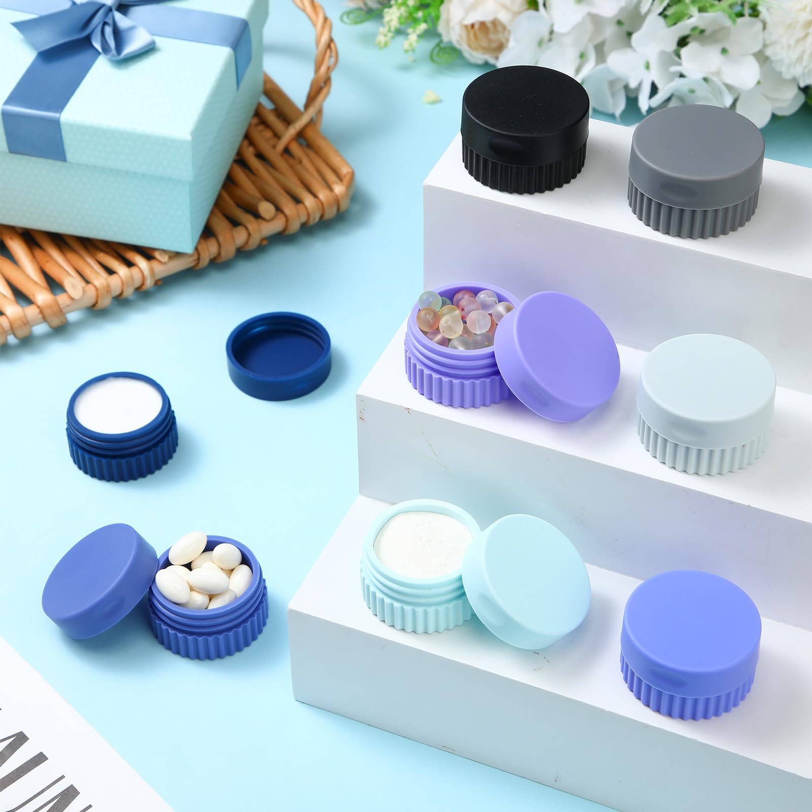 8-Piece Small Silicone Cream Jars with Lids (0.7oz/20ml) - Leakproof Travel Containers for Toiletries, Mini Refillable Cosmetic Jars for Moisturizer, Makeup, Face & Body Care - Perfect for Travel, Gym & Home Use (Stylish Colors)