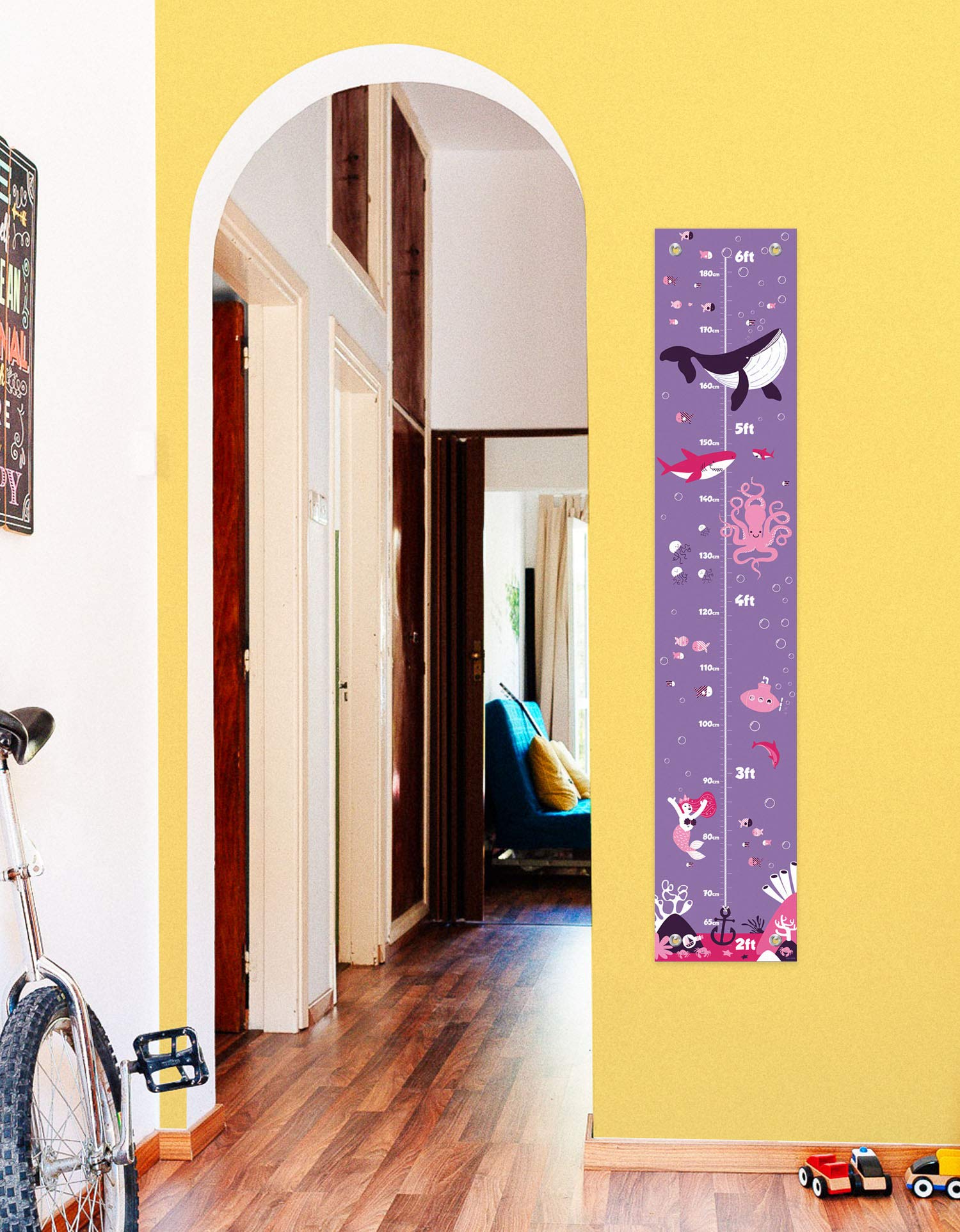 Whale Themed Nautical Growth Chart for Kids - Pink & Purple Aquatic Decor | Perfect for Nursery, Bedroom & Playroom Wall Decor