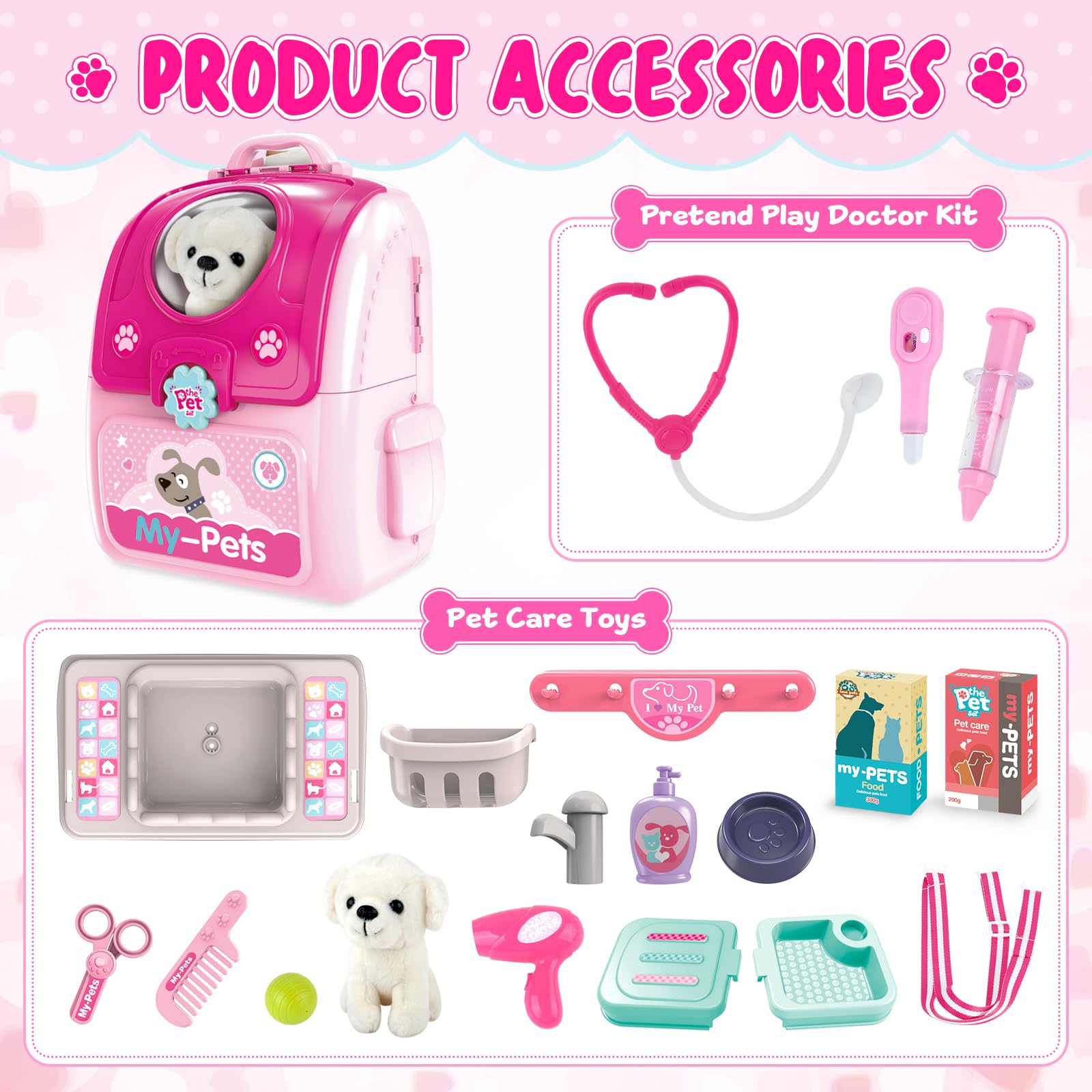 **Pet Care Pretend Doctor Play Set for Toddlers & Kids Ages 2-6 - Interactive Doctor Kit with Plush Puppy Toy & Storage Backpack - Perfect for Role-Playing, Birthday Gifts & Educational Fun**