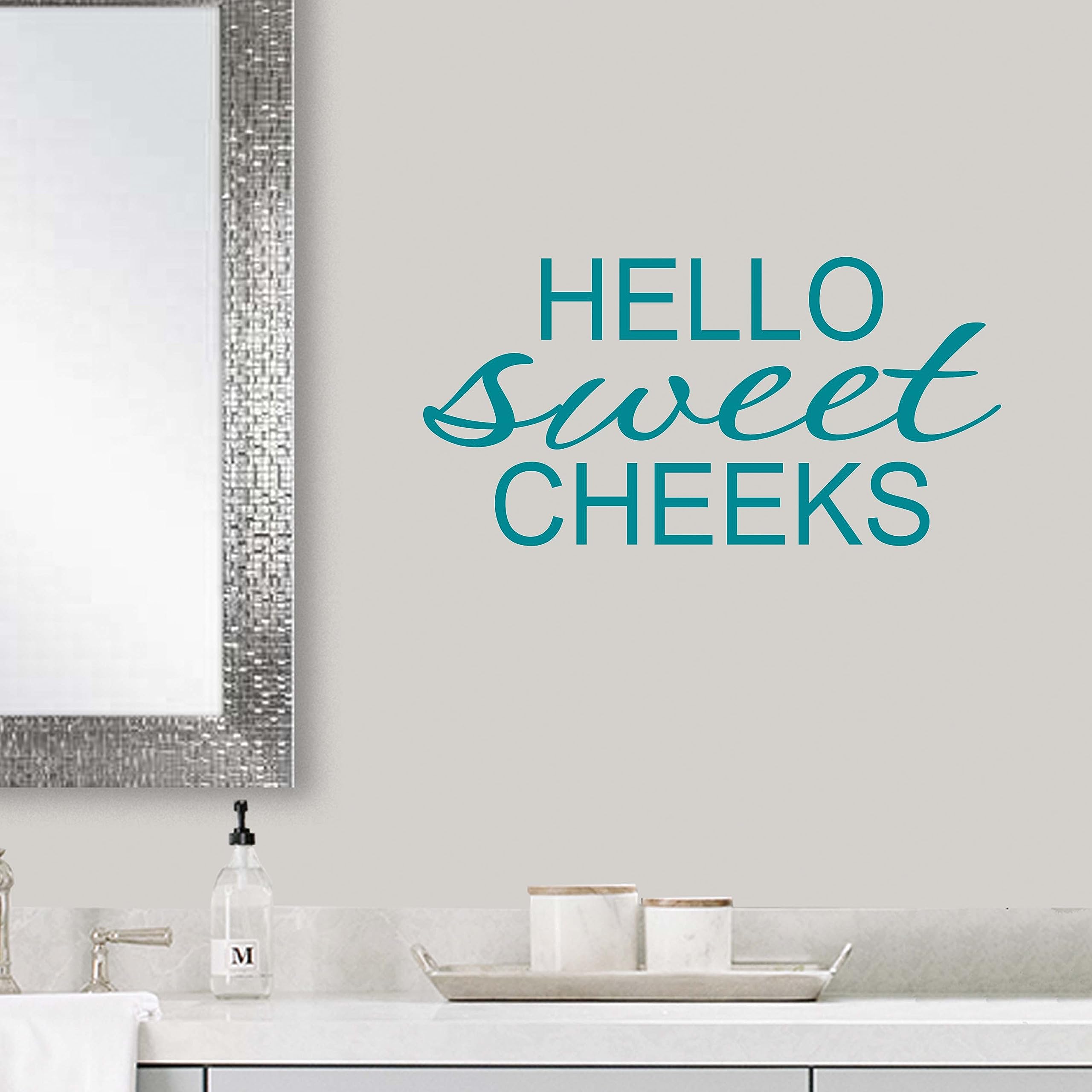 Hello Sweet Cheeks Wall Decal Stickers - Funny Bathroom Decor Vinyl Decals for Home & Office - Perfect for Bathroom, Nursery, Kids Room & Dorm Room Decor
