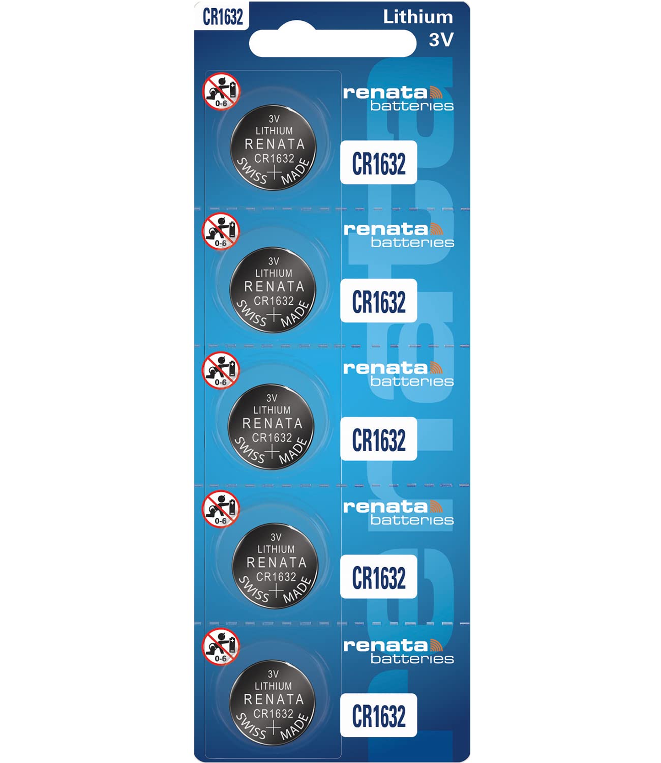 Renata CR1632 3V Lithium Coin Cell Batteries (5-Pack) - Long-Lasting Power for Watches, Calculators, Key Fobs & Medical Devices