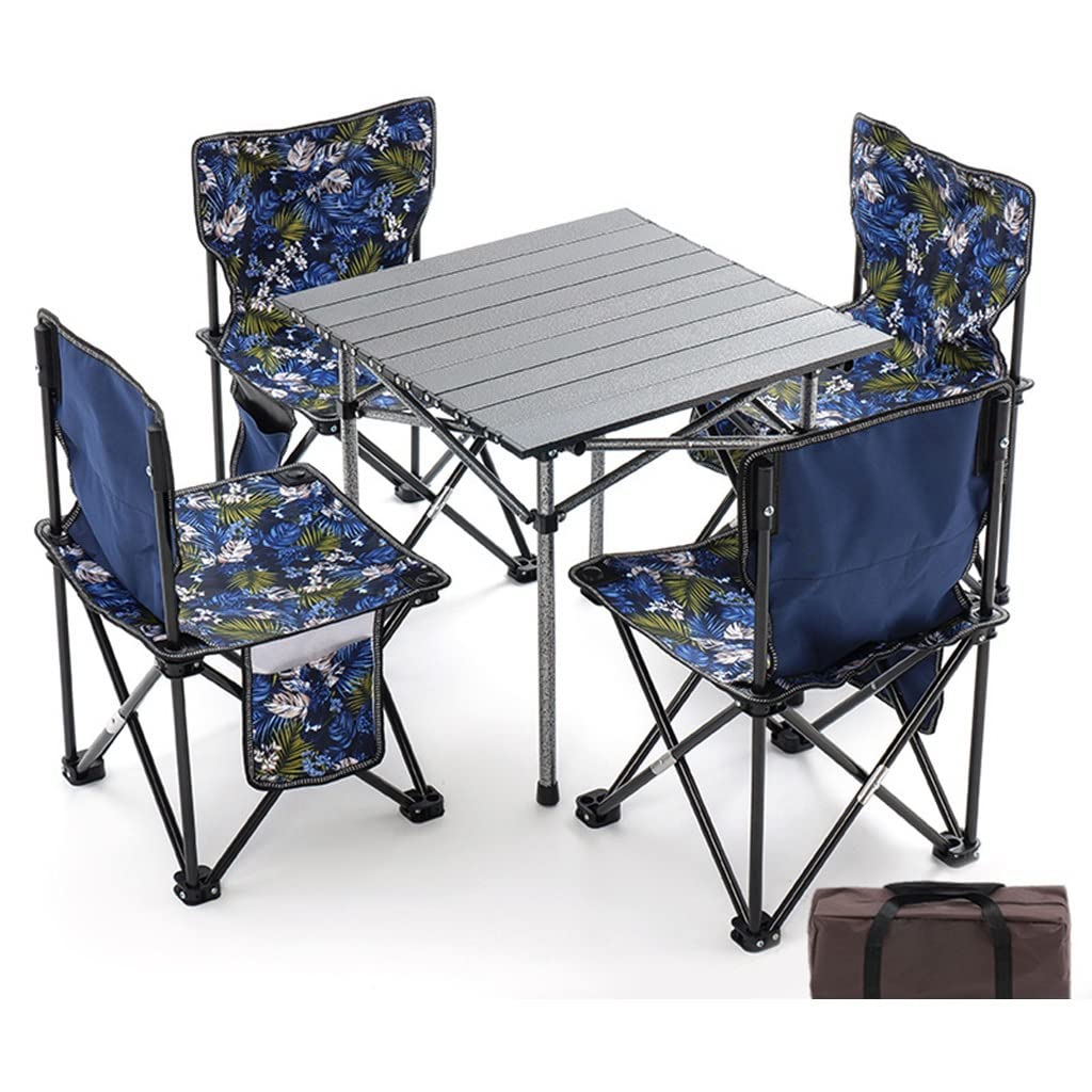 ZWJAX Folding Table and 4 Chairs Set - Lightweight Aluminum Portable Picnic Table for Outdoor Camping, Backyard BBQ, Garden Parties, Beach Dining & Tailgating | Compact & Durable Design (Style 1)