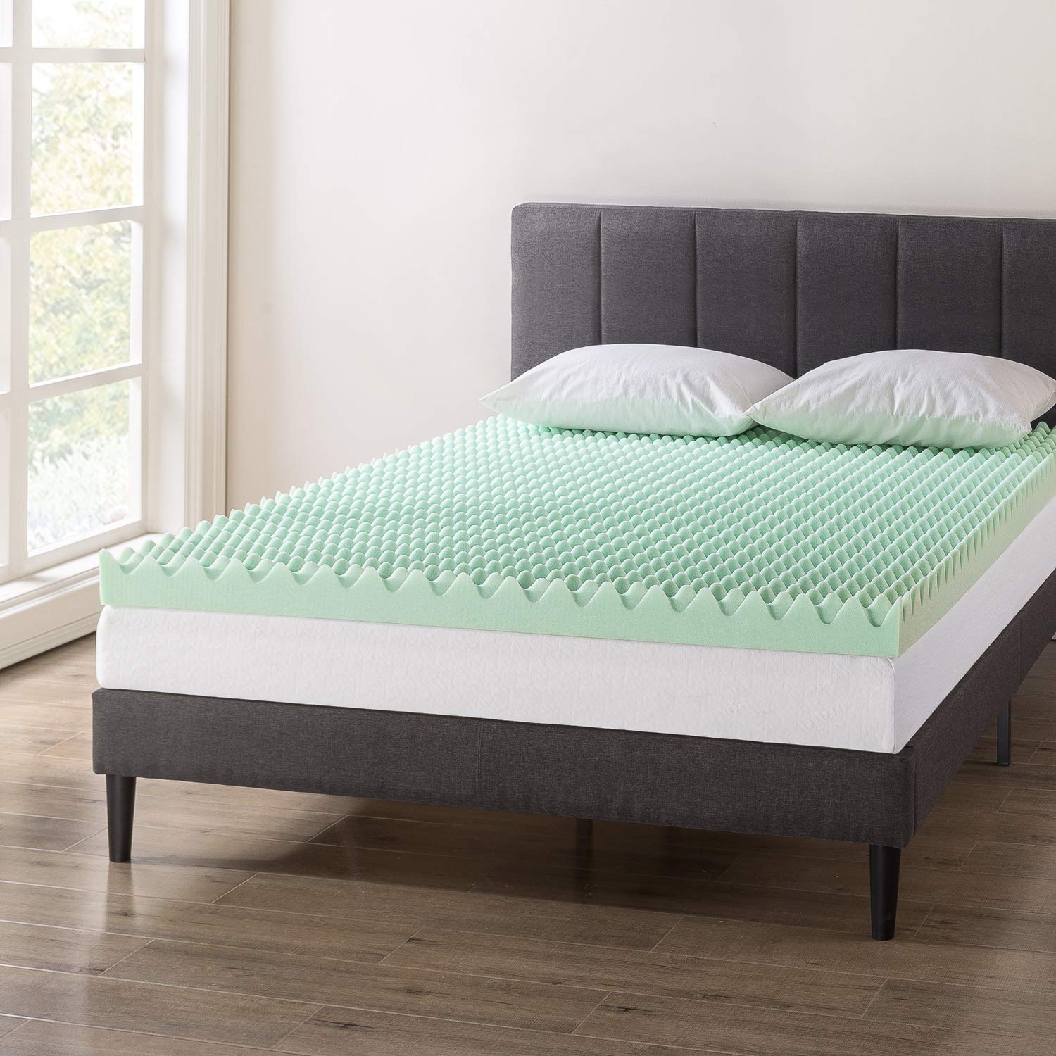 4 Inch Egg Crate Memory Foam Mattress Topper with Aloe Infusion - CertiPUR-US Certified, Cooling Comfort for Short Queen Beds | Perfect for Guest Rooms, Dorms & RV Sleeping