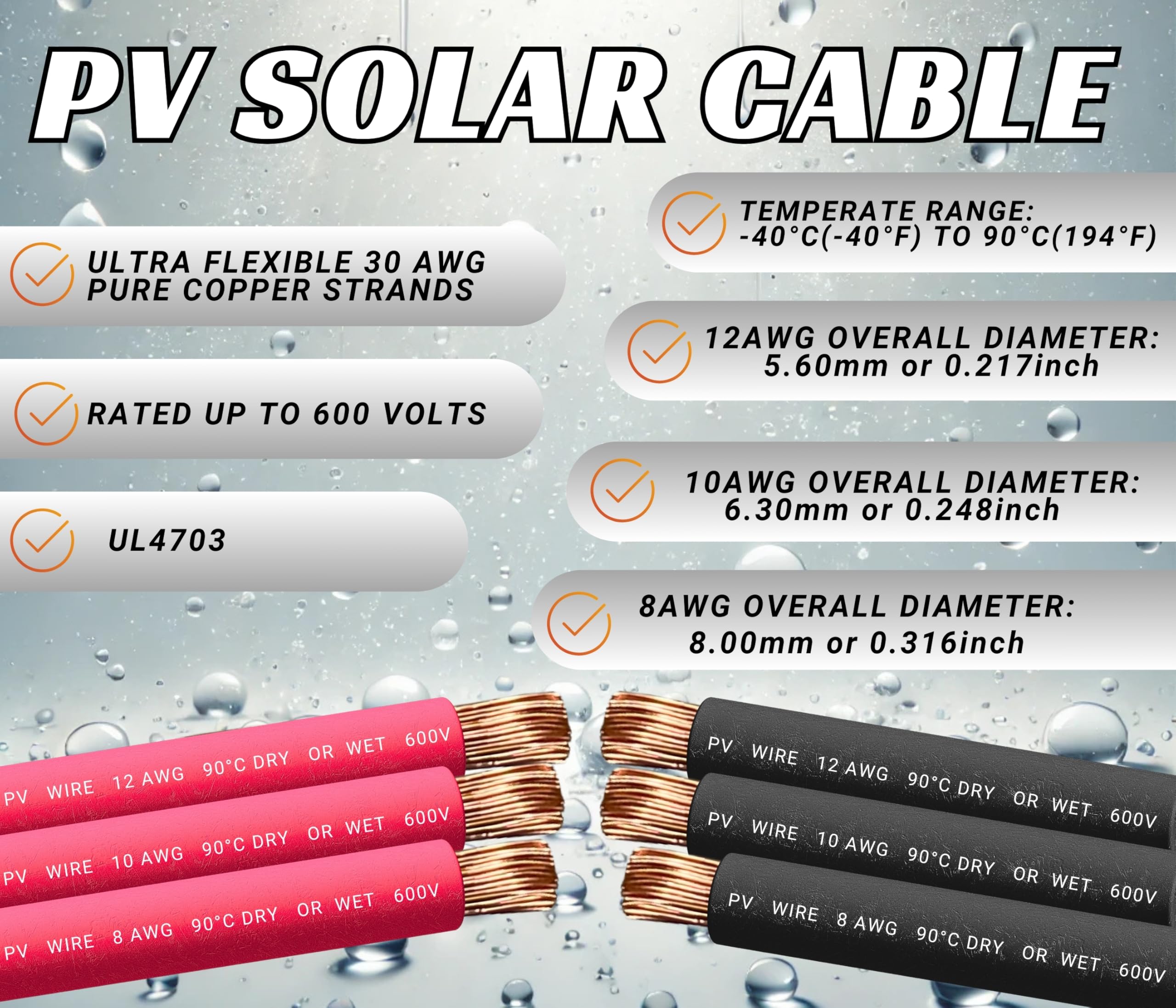 WindyNation 8 AWG 3ft Black + 3ft Red Solar Panel Extension Cable with PV Connectors - Premium 8 Gauge Photovoltaic Wire for RV, Boat & Off-Grid Solar Systems (Multiple Length Options)