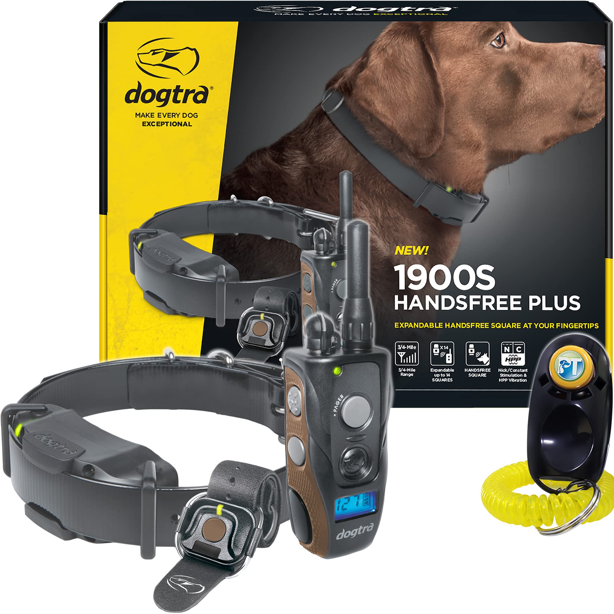 Dogtra 1900S HandsFree Plus Remote Dog Training Collar for Medium & Large Dogs - 3/4 Mile Range, Waterproof Electric Shock Collar with Vibration, 127 Training Levels, Rechargeable E-Collar - Perfect for Obedience Training, Hunting & Outdoor Adventures