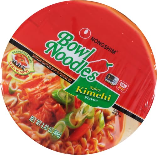 Nongshim Kimchi Noodle Soup Bowl - 3.03oz Spicy Instant Ramen | Quick & Easy Korean Meal for Office Lunch, College Dorm Snack or Late Night Comfort Food