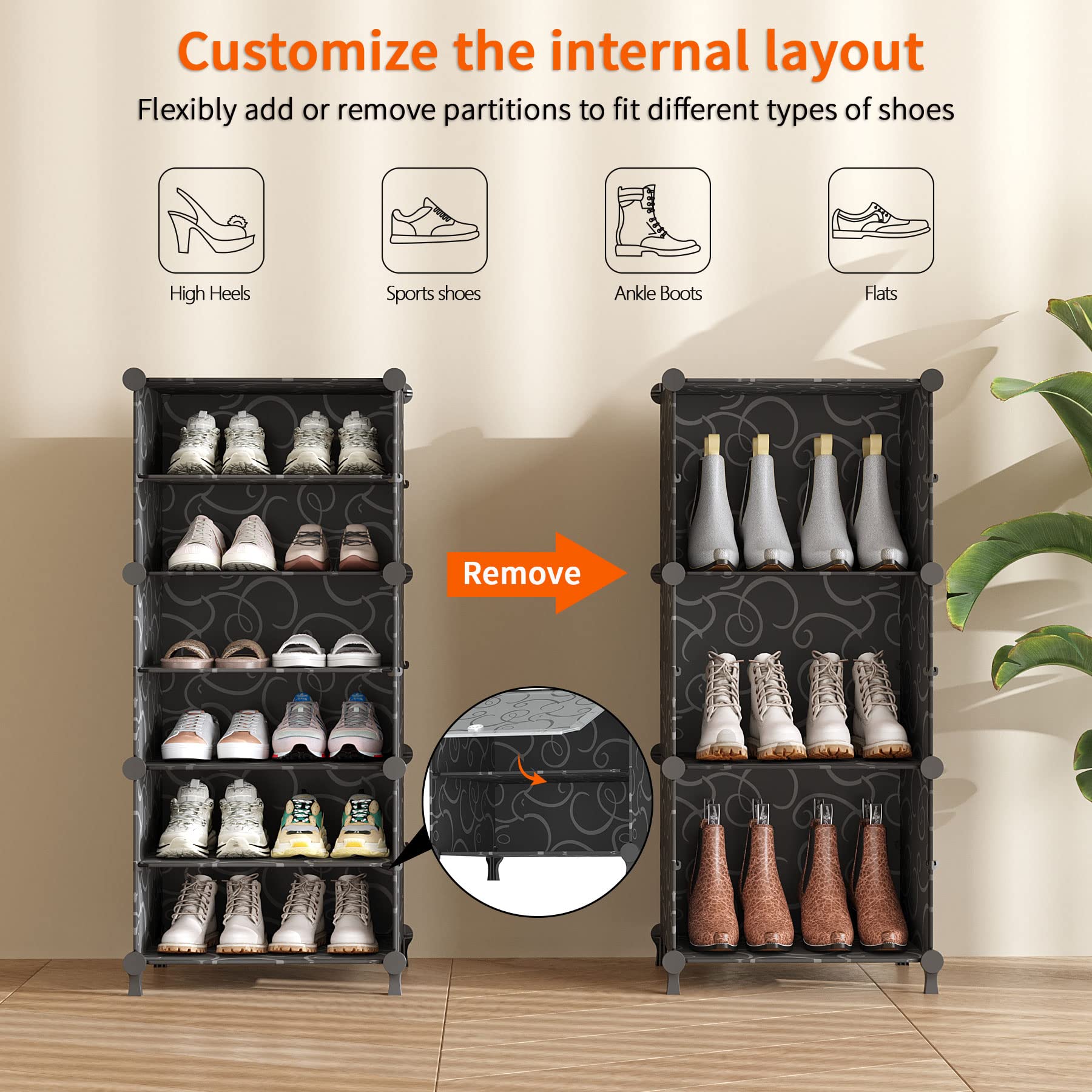 AWTATOS 8-Tier Shoe Storage Cabinet with Door - 32 Pair Shoe Organizer Shelves for Closet, Hallway, Bedroom & Entryway - Black | Space-Saving Shoe Rack for Home Organization & Small Spaces