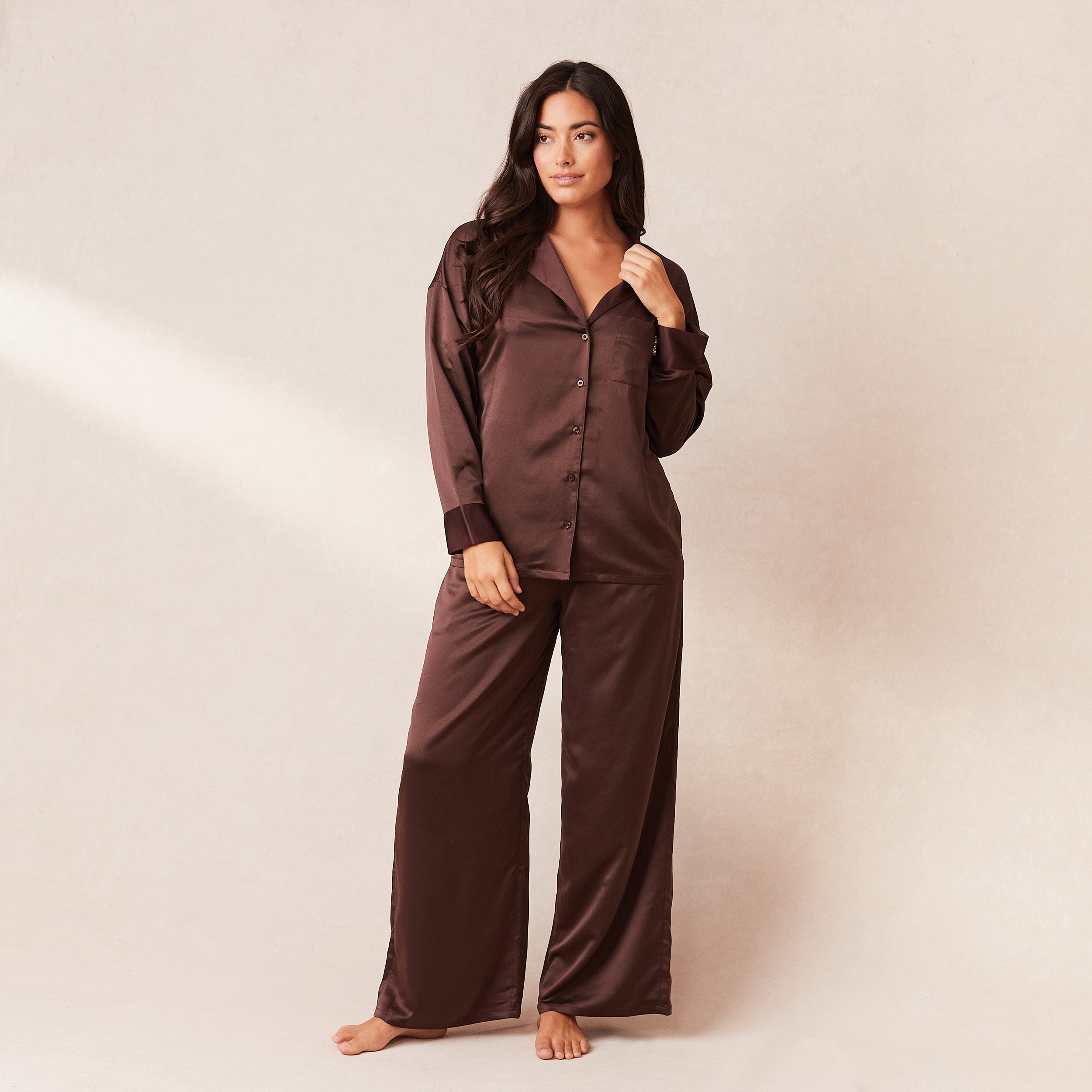 Classic Satin Pajama Pants for Women - Soft & Comfortable Sleepwear - Chocolate Brown - Perfect for Lounge, Sleep & Relaxation at Home