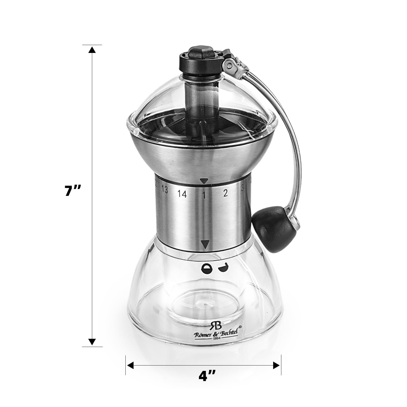 Premium Manual Coffee Grinder with 14 Adjustable Ceramic Burr Settings - Conical Burr Design, Detachable Handle & Transparent Storage Container - Perfect for Home, Office, Travel & Camping Fresh Brews