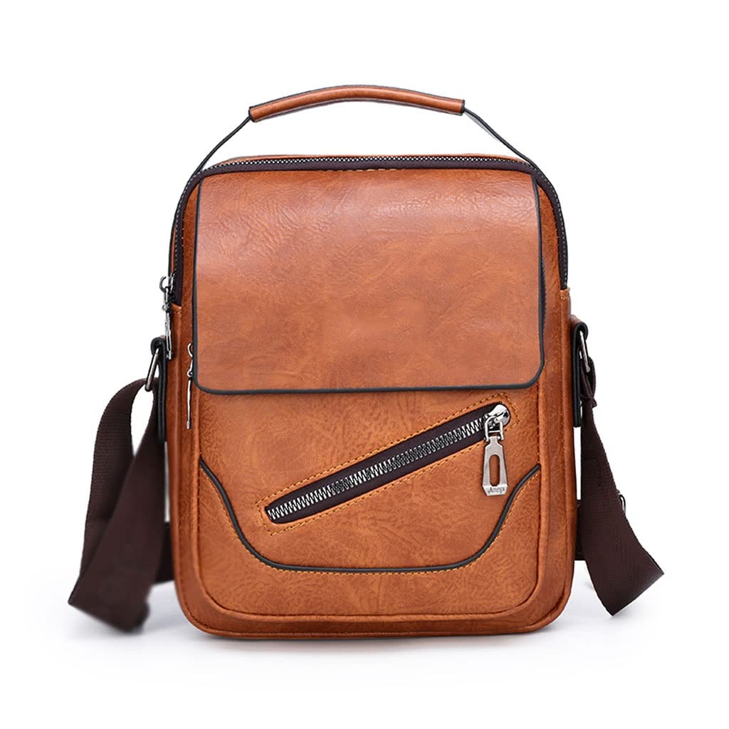 Premium Men's Crossbody Messenger Bag - Genuine Split Leather Shoulder Bag for Travel, Work & Daily Use (Color: Brown, Size: Medium) - Ideal for Commuting, Business Trips & Casual Outings