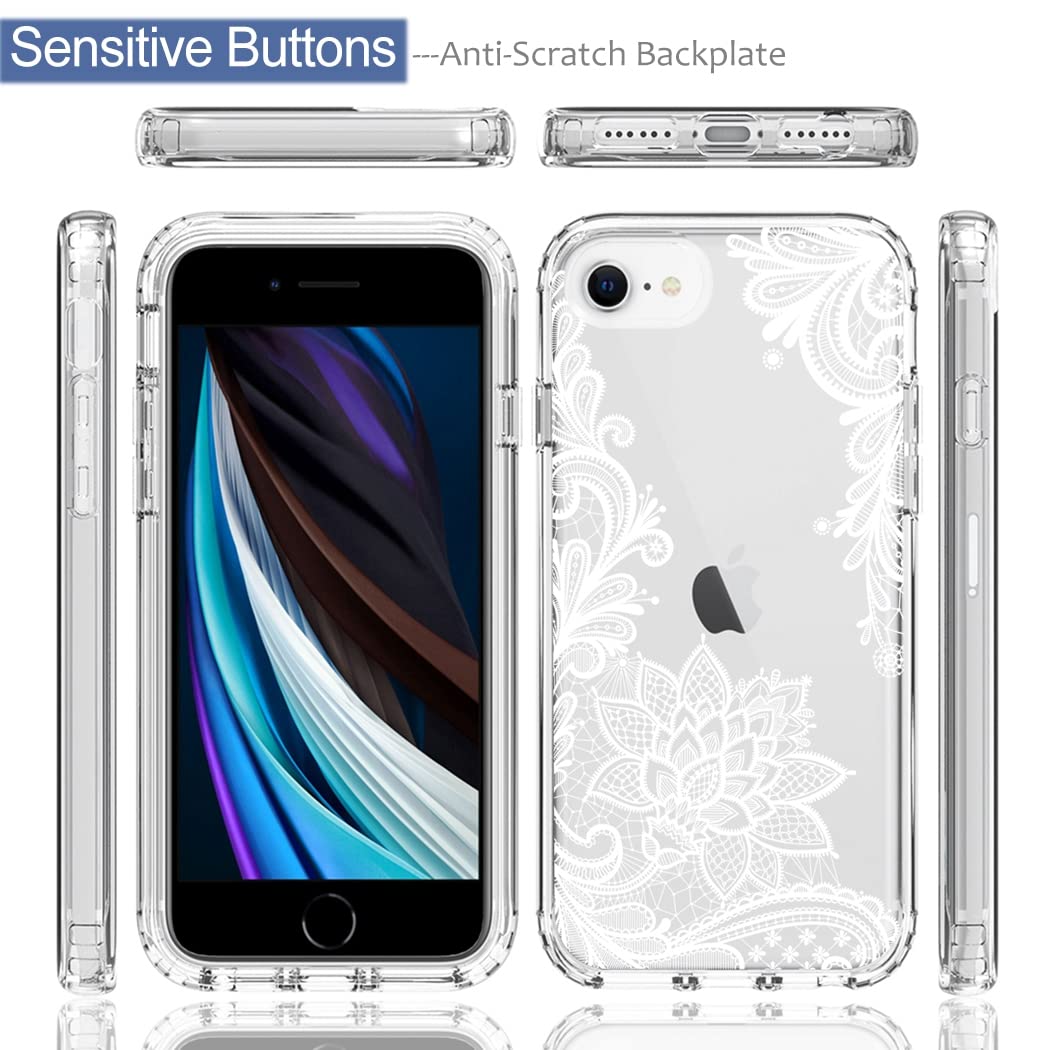 Premium Clear Mandala Phone Case for iPhone SE 2022/SE3/SE 2020/7/8 with Tempered Glass Screen Protector | Full Body Protective Cover | Perfect for Everyday Use, Travel & Gift Giving