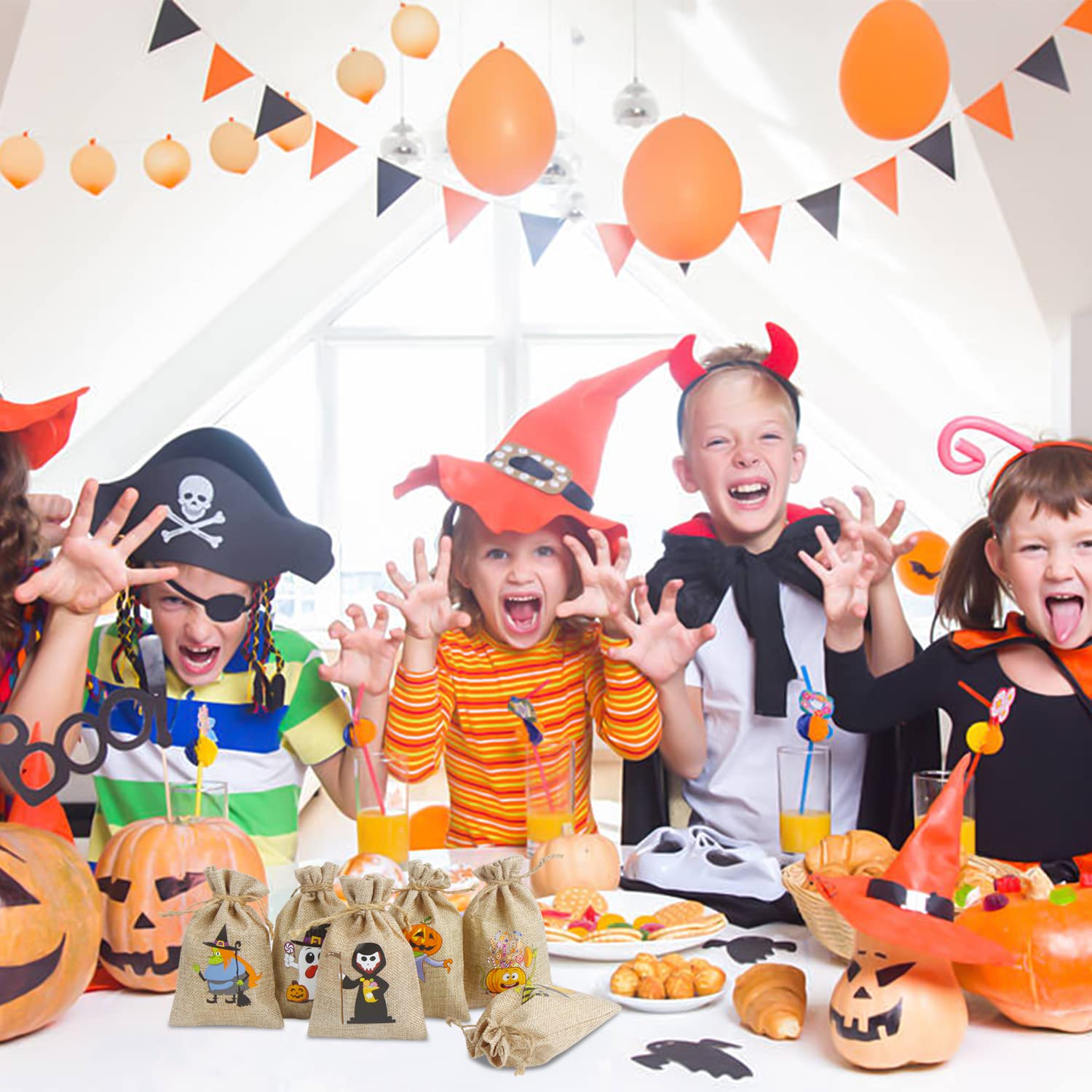 36 Pcs Halloween Burlap Gift Bags with Drawstring - Small Jute Pouches for Kids & Adults - Perfect for Party Favors, Trick or Treat, Halloween Decorations & Gift Giving
