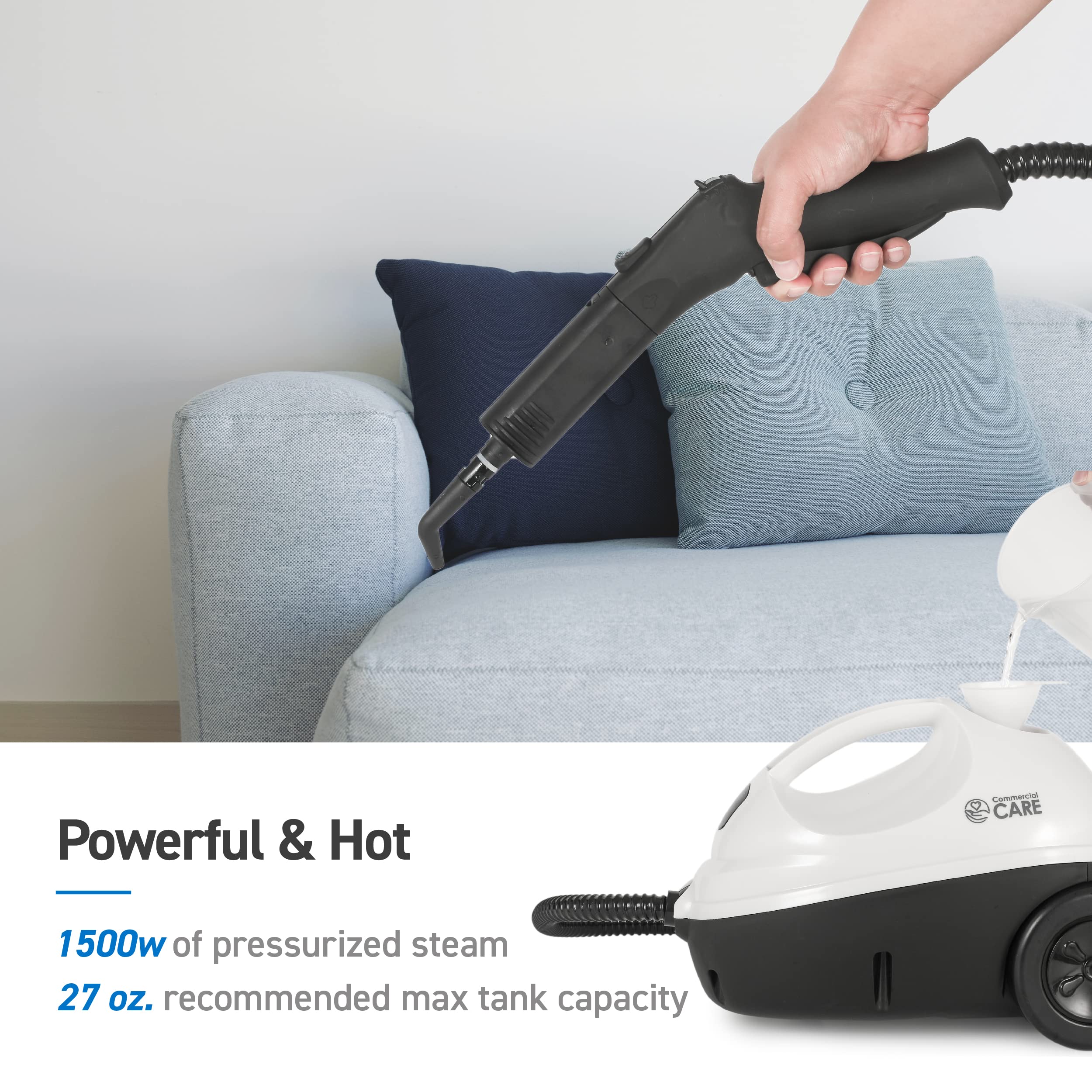 1500W Powerful Steam Cleaner for Clothes, Floors, Carpets & Car Seats - Multipurpose Steamer with Accessory Kit - Portable Home & Auto Cleaning Solution for Stains, Odors & Sanitizing