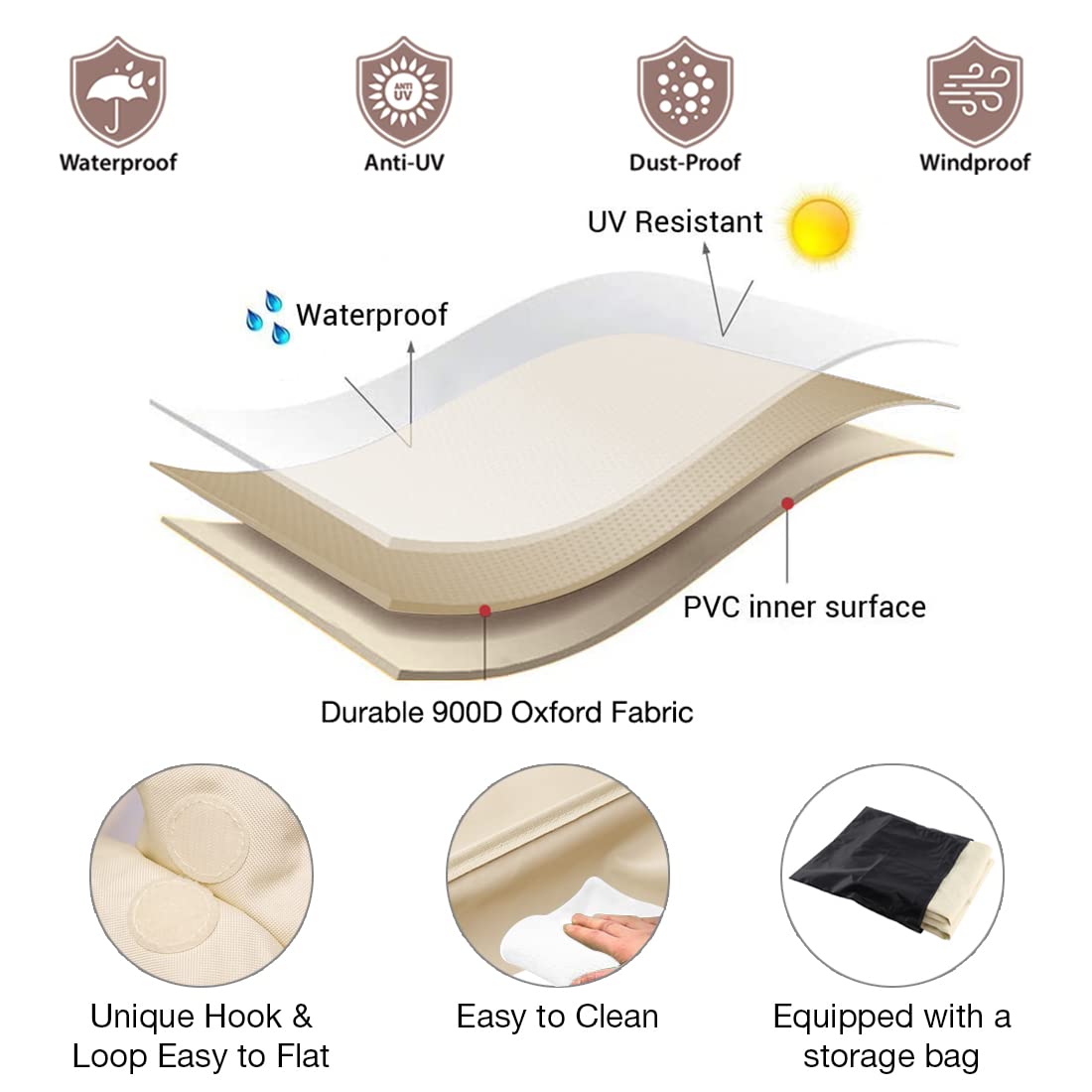 Tuyeho 126 x 64 x 28 Inch Heavy Duty Waterproof Patio Furniture Cover - Durable Oxford Fabric Outdoor Sectional Sofa Set Protector, Weather Resistant for All Seasons (Beige & Brown) - Perfect for Backyard, Deck, Garden & Poolside Furniture Protection