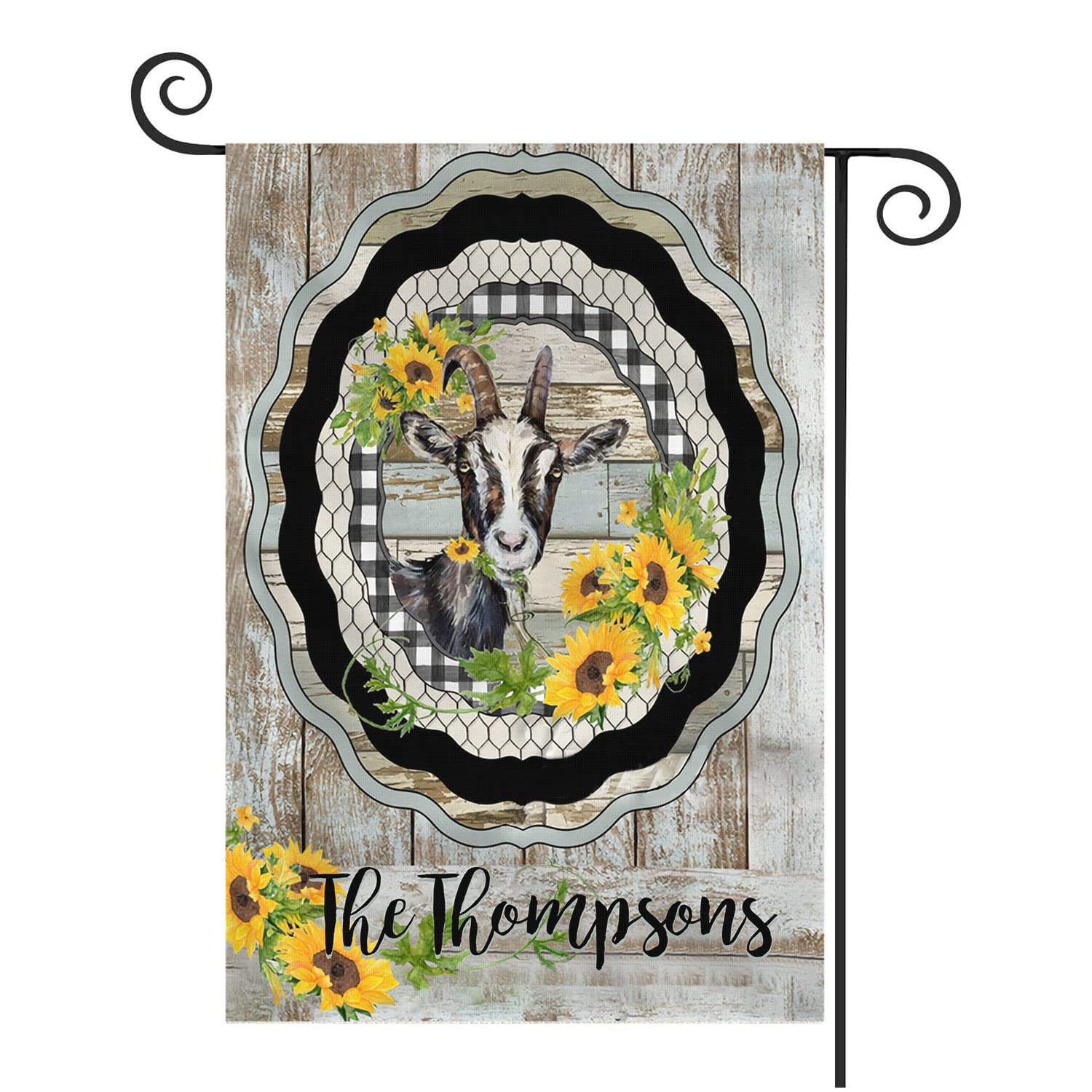 Personalized Double Sided Farmhouse Garden Flag - Sunflower & Goat Patchwork Design for Country Living, Farmer Gifts, Birthday & Housewarming - Perfect for Yard Decor, Porch & Outdoor Farmhouse Style