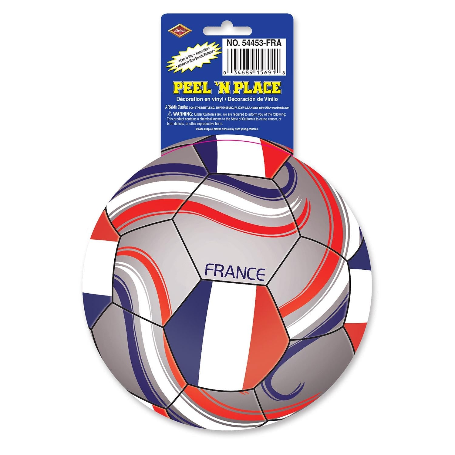 12-Piece Beistle Soccer Party Peel 'N Place Clings - France National Team Theme - Perfect for World Cup Parties, Birthday Decorations & Sports Events